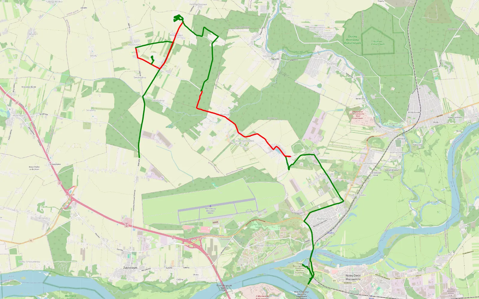 Mapa trasy Głowatczyzna - Kazuń Nowy - 16.5 km trasy offroad, Powiat Nowodworski