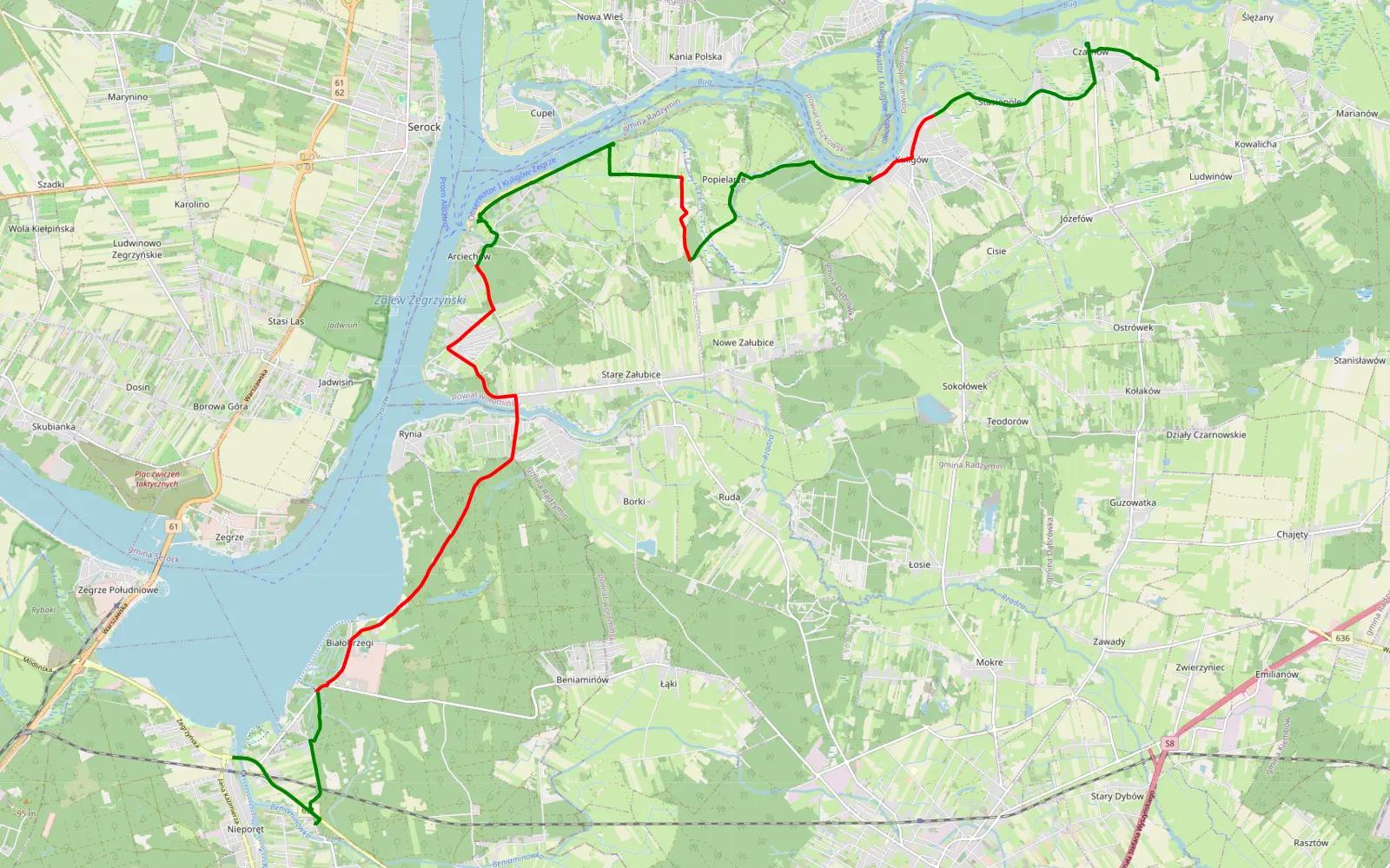 Mapa trasy Nieporęt - Kowalicha - 24.2 km trasy offroad, Powiat Wołomiński