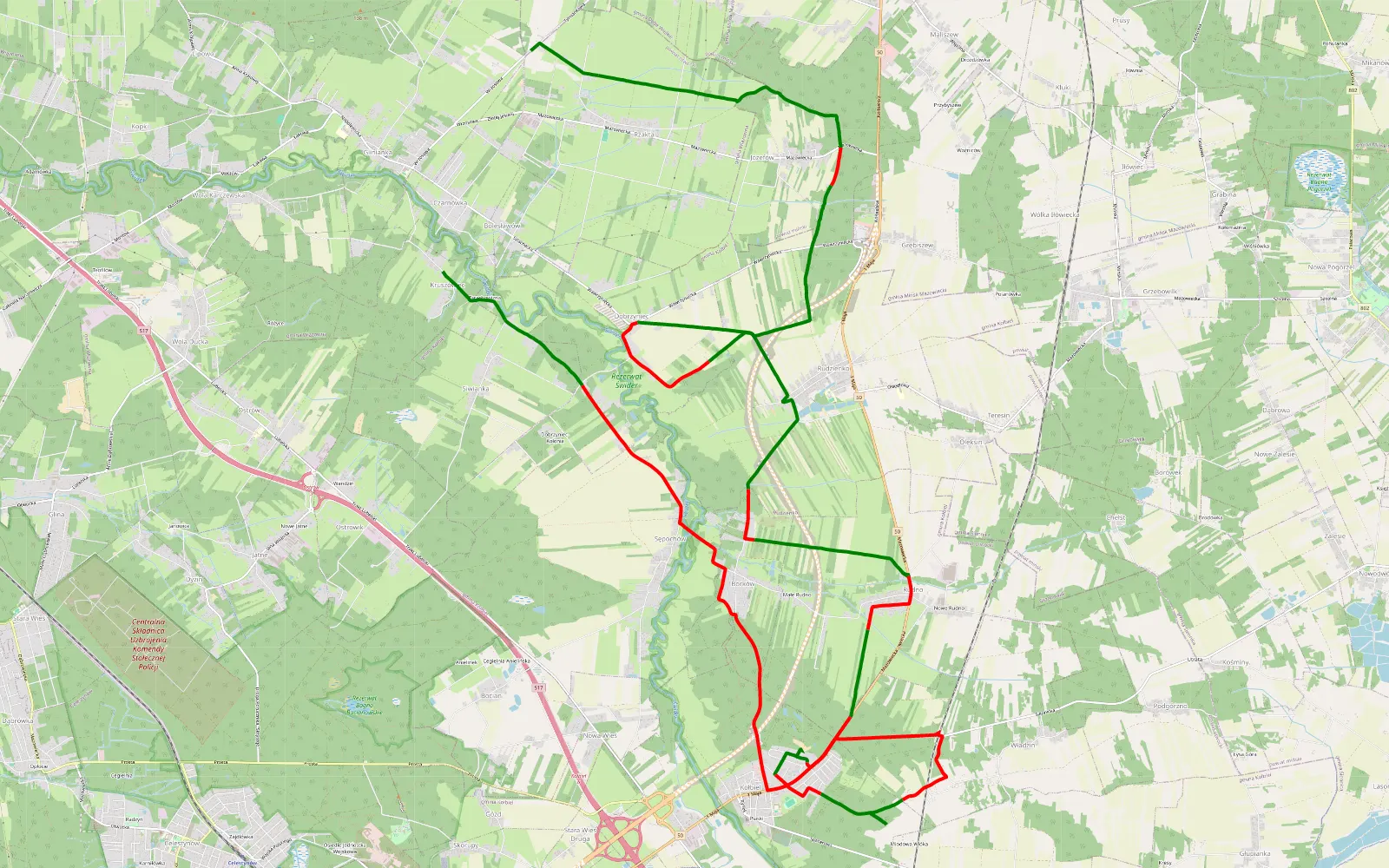 Mapa trasy Rzakta - Siwianka - 30.9 km trasy offroad, Powiat Otwocki