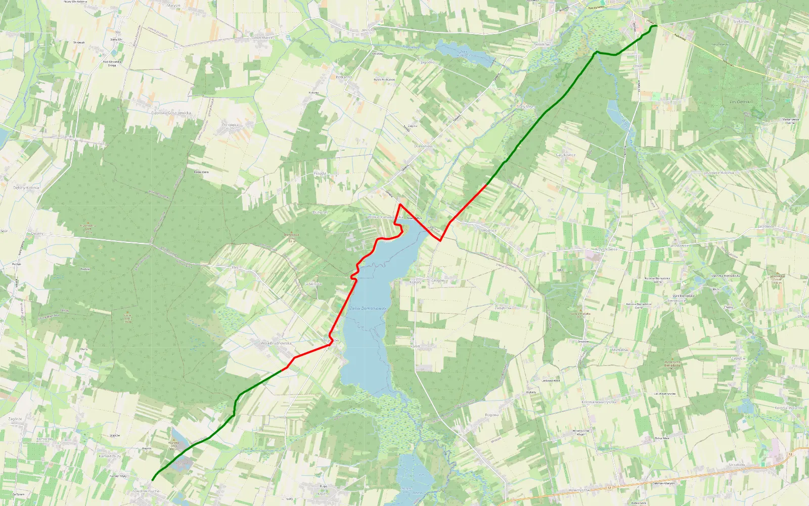 Mapa trasy Sokolniki Suche - Przytyk - 16.9 km trasy offroad, Powiat Przysuski
