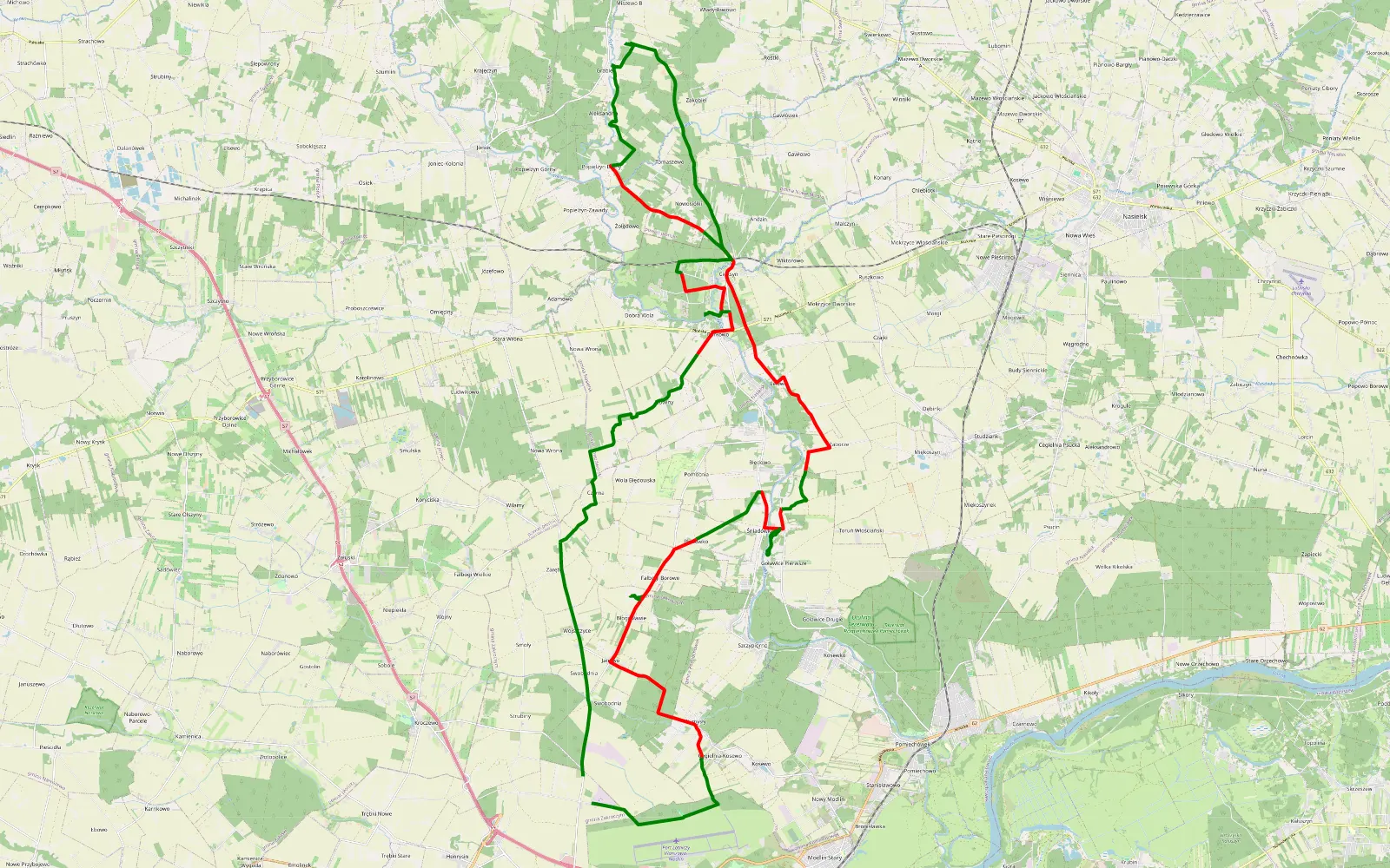 Mapa trasy Śladem Wierzb 4 - 54 km trasy offroad, Powiat Nowodworski