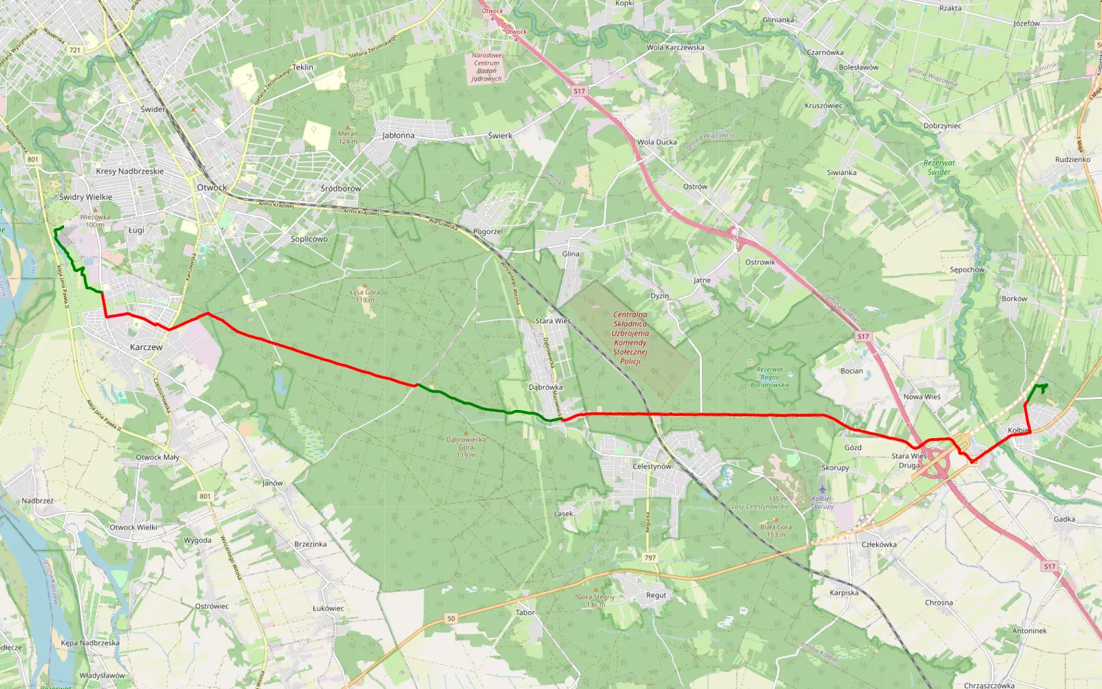 Map of Kołbiel 6.01.21 - 21.6 km offroad trail, Otwock County