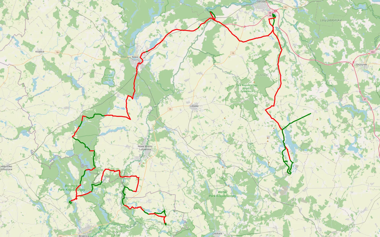 Map of Mały Głęboczek - Grunwald - 198.2 km offroad trail, Ostróda County