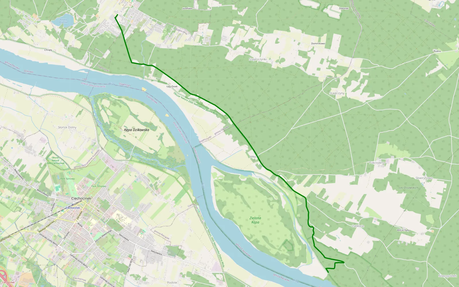 Mapa trasy Wilcze Kąty - Osiek - 6.2 km trasy offroad, Powiat Toruński