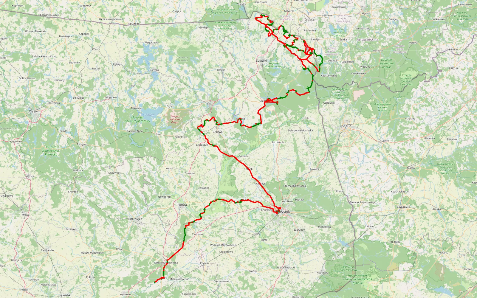 Mapa trasy Podlasie 12 15.06.2016 - 739.8 km trasy offroad, Powiat Sejneński