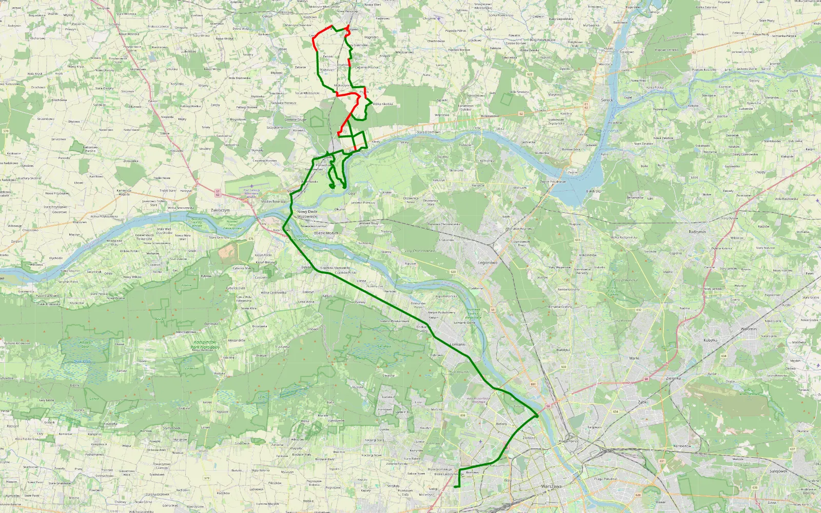 Mapa trasy Śladem Wierzb 21 - 44.1 km trasy offroad, Powiat Nowodworski