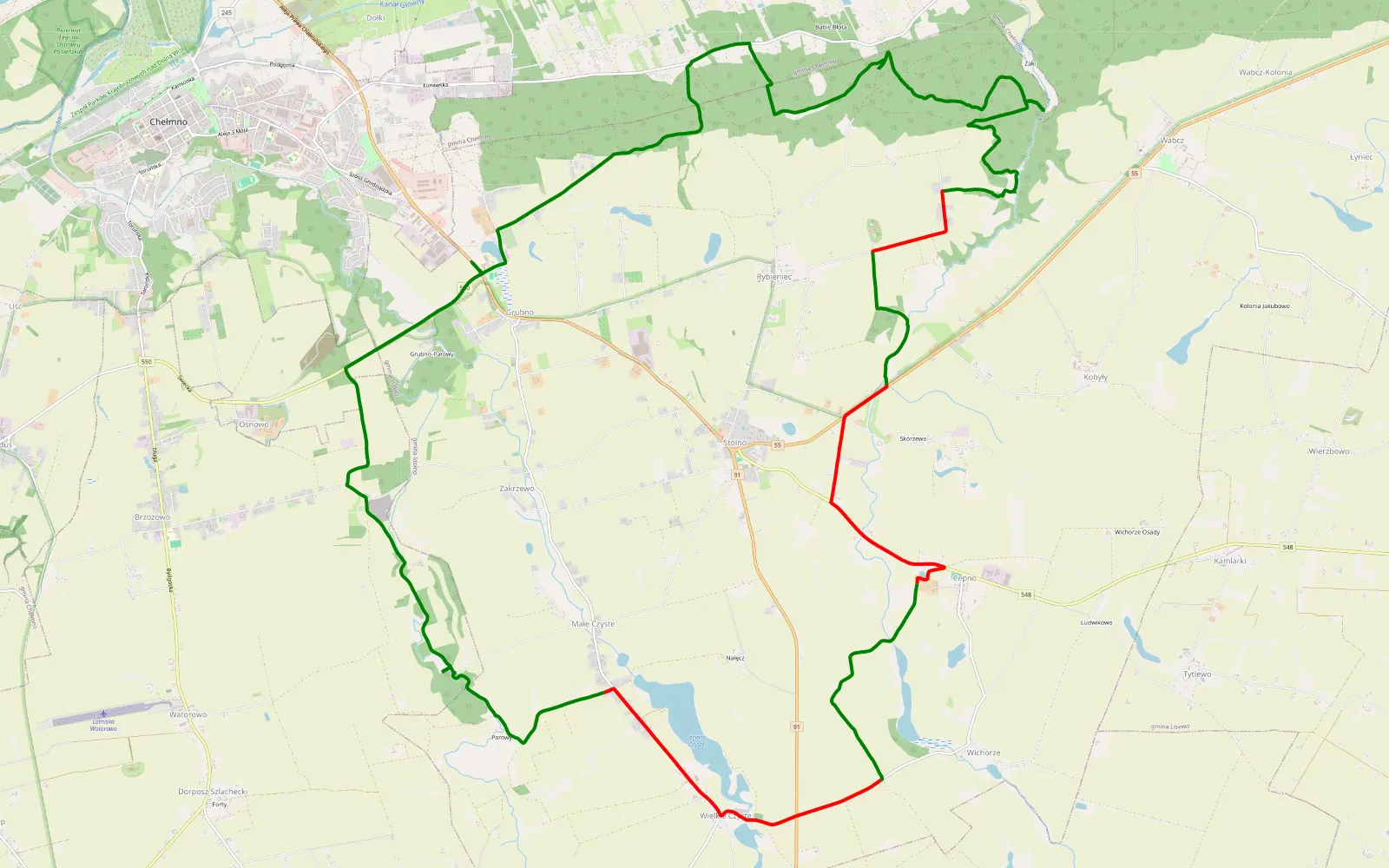 Map of Grubno - 24.2 km offroad trail, Chełmno County