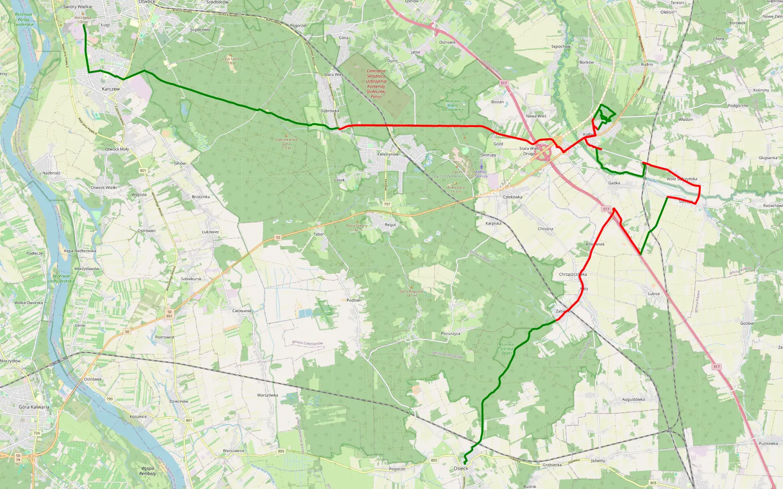 Map of Wawer-POW-Kołbiel-Las - 37.7 km offroad trail, Otwock County