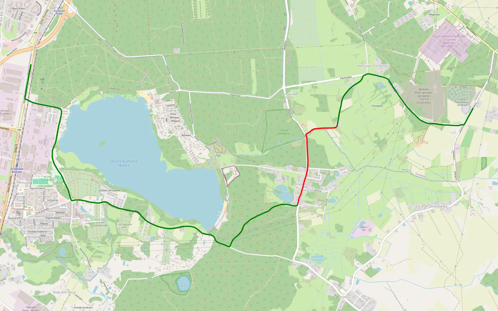 Mapa trasy Rządz - Pastwiska - 3.1 km trasy offroad, Powiat Grudziądzki