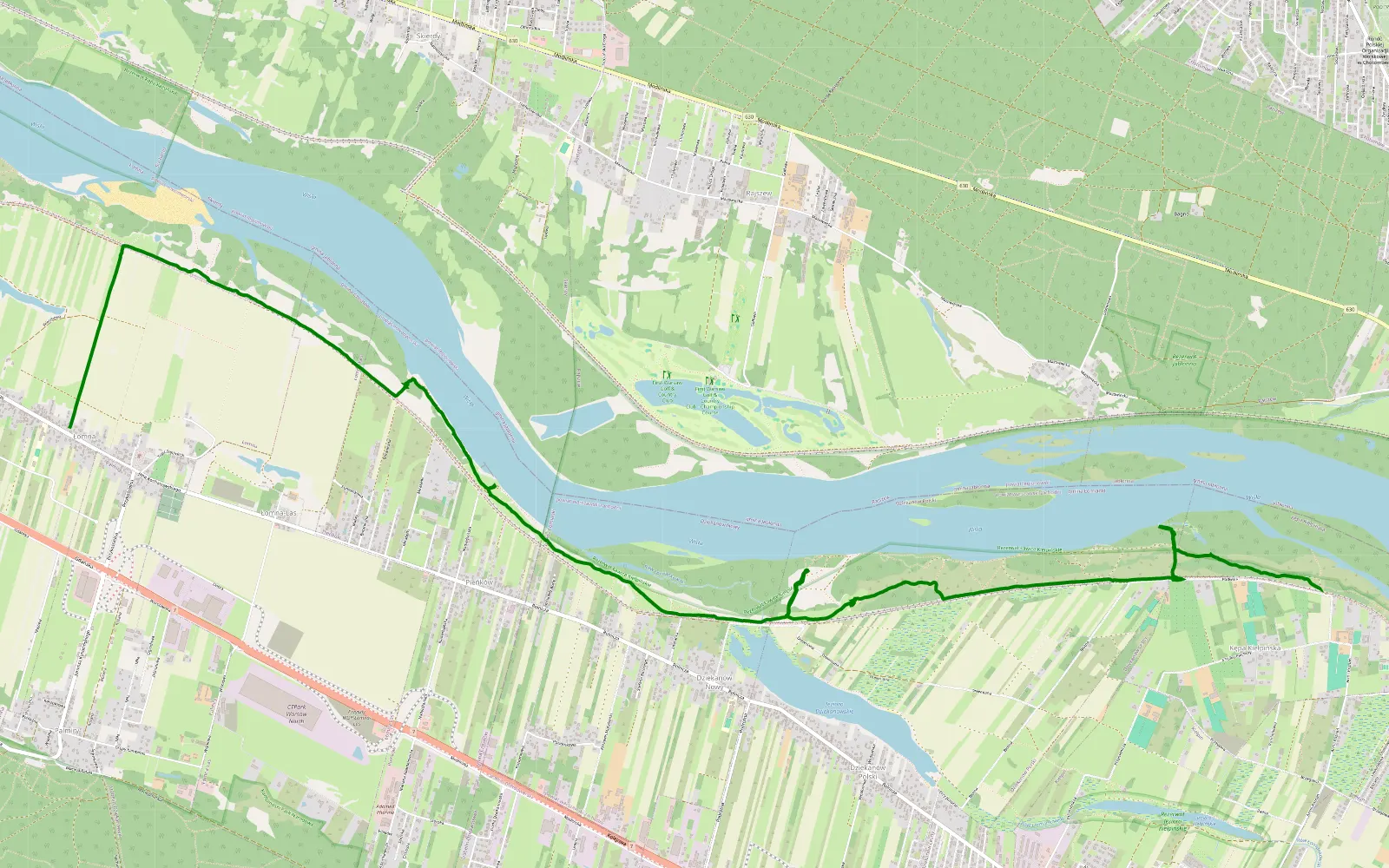 Mapa trasy Kępa Kiełpińska - Łomna - 10.9 km trasy offroad, Powiat Warszawski Zachodni