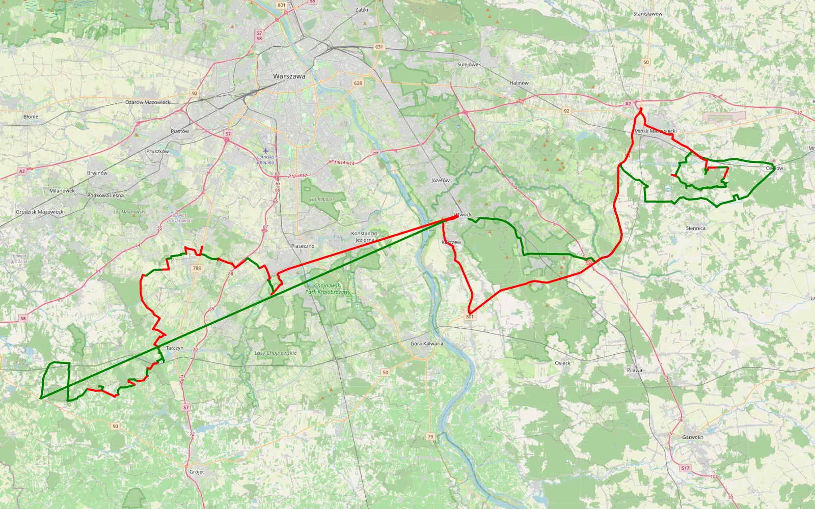 Map of Otwock - 149 km offroad trail, Piaseczno County