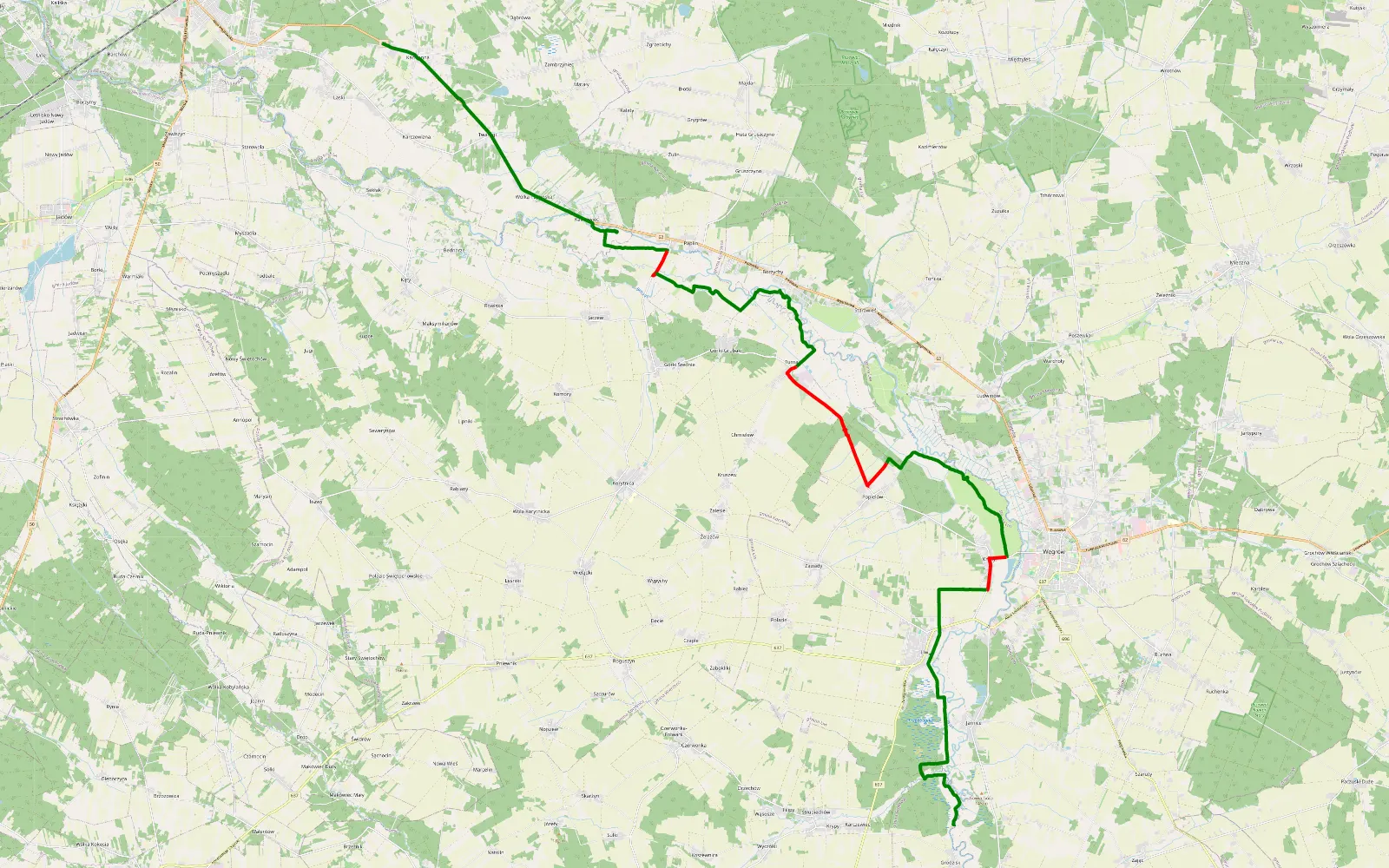 Mapa trasy Kamienna - Pierzchały - 32.1 km trasy offroad, Powiat Węgrowski