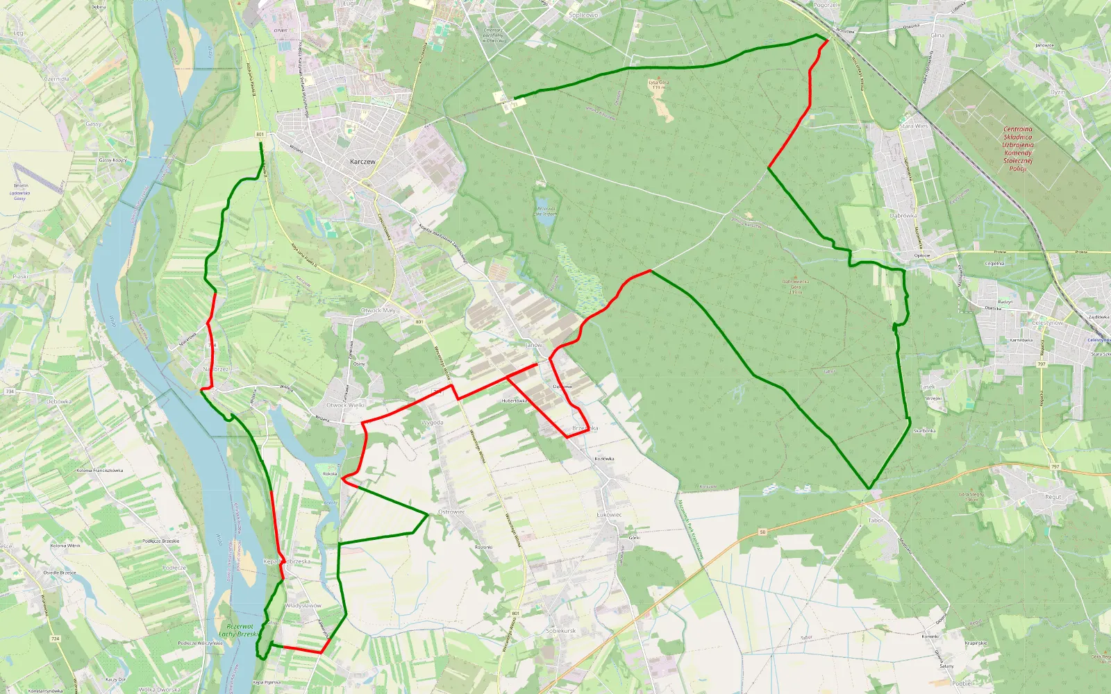 Map of Przewóz - Anielin - 38 km offroad trail, Otwock County