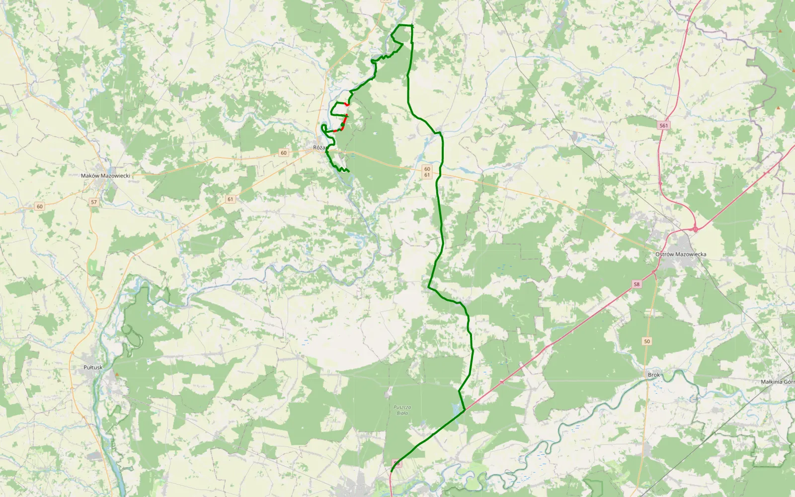 Map of Kaszewiec - Natalin - 30.6 km offroad trail, Maków County
