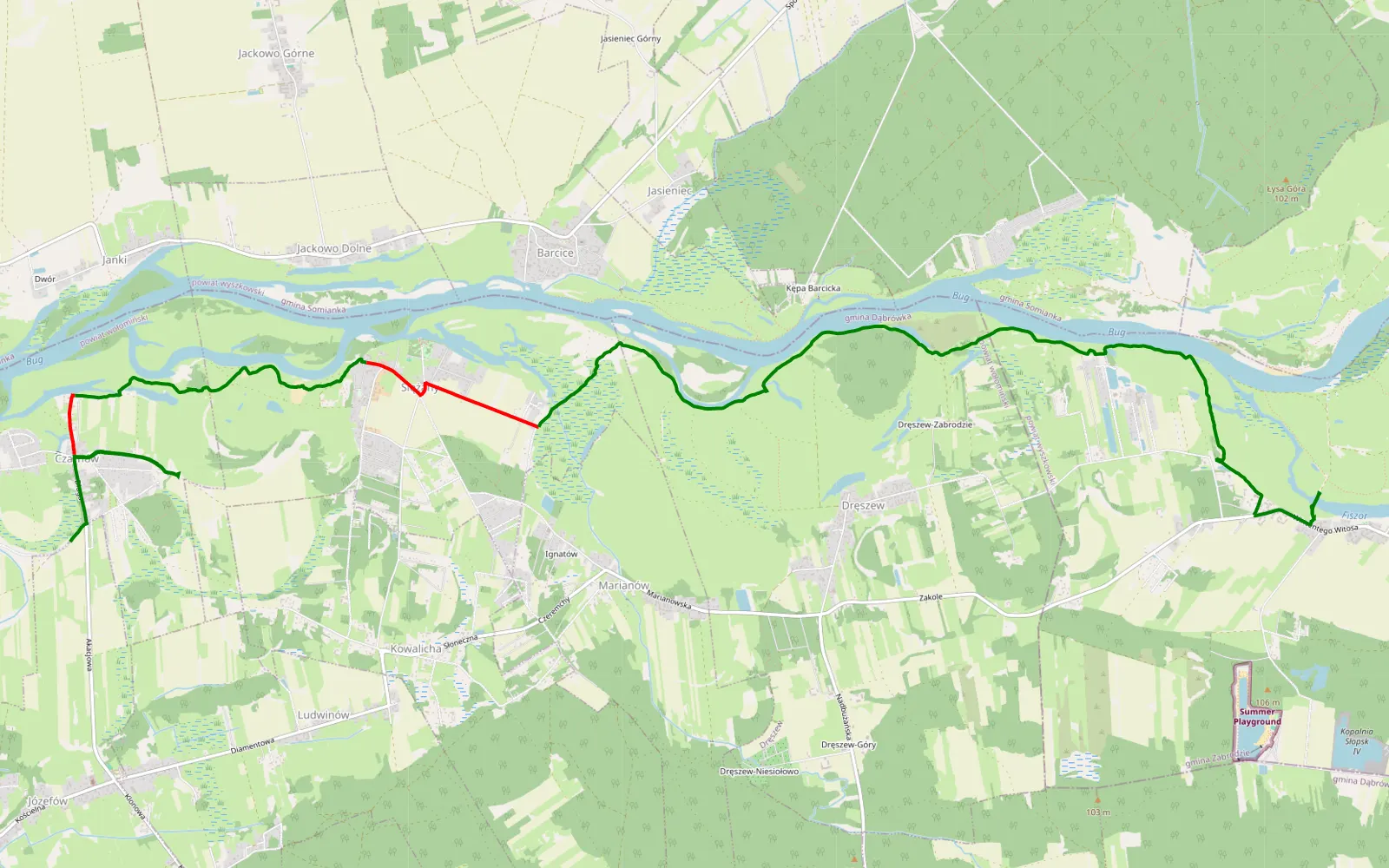 Mapa trasy Czarnów - Słopsk - 12.8 km trasy offroad, Powiat Wołomiński
