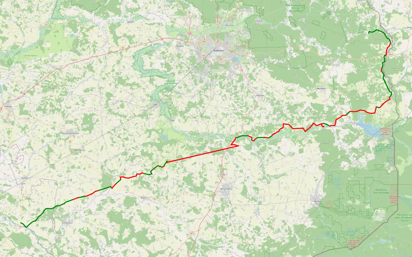 Map of Podlasie Turystycznie - 148.5 km offroad trail, Białystok County