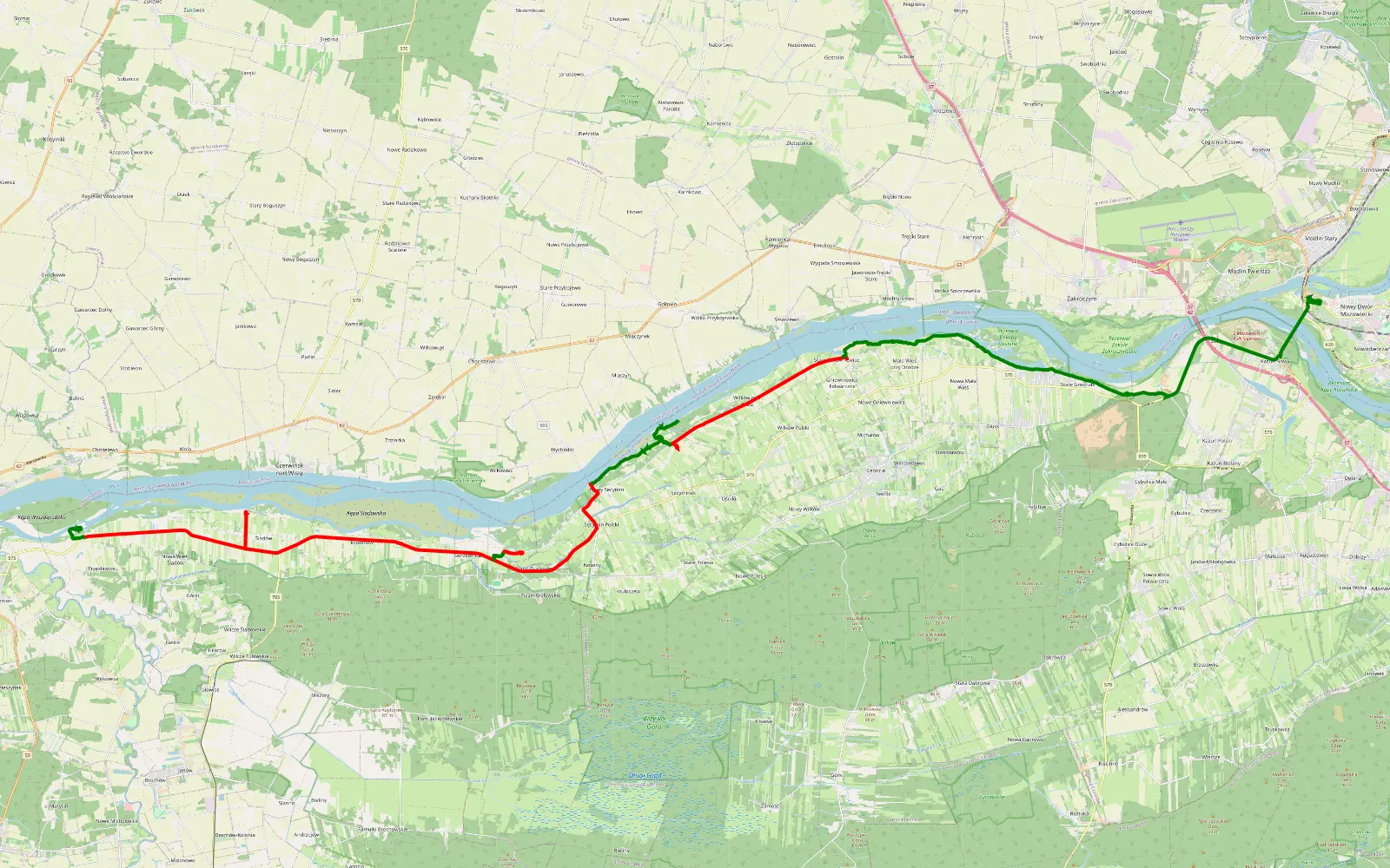 Map of Przęsławice - Nowy Dwór Mazowiecki - 43.3 km offroad trail, Nowy Dwór Mazowiecki County