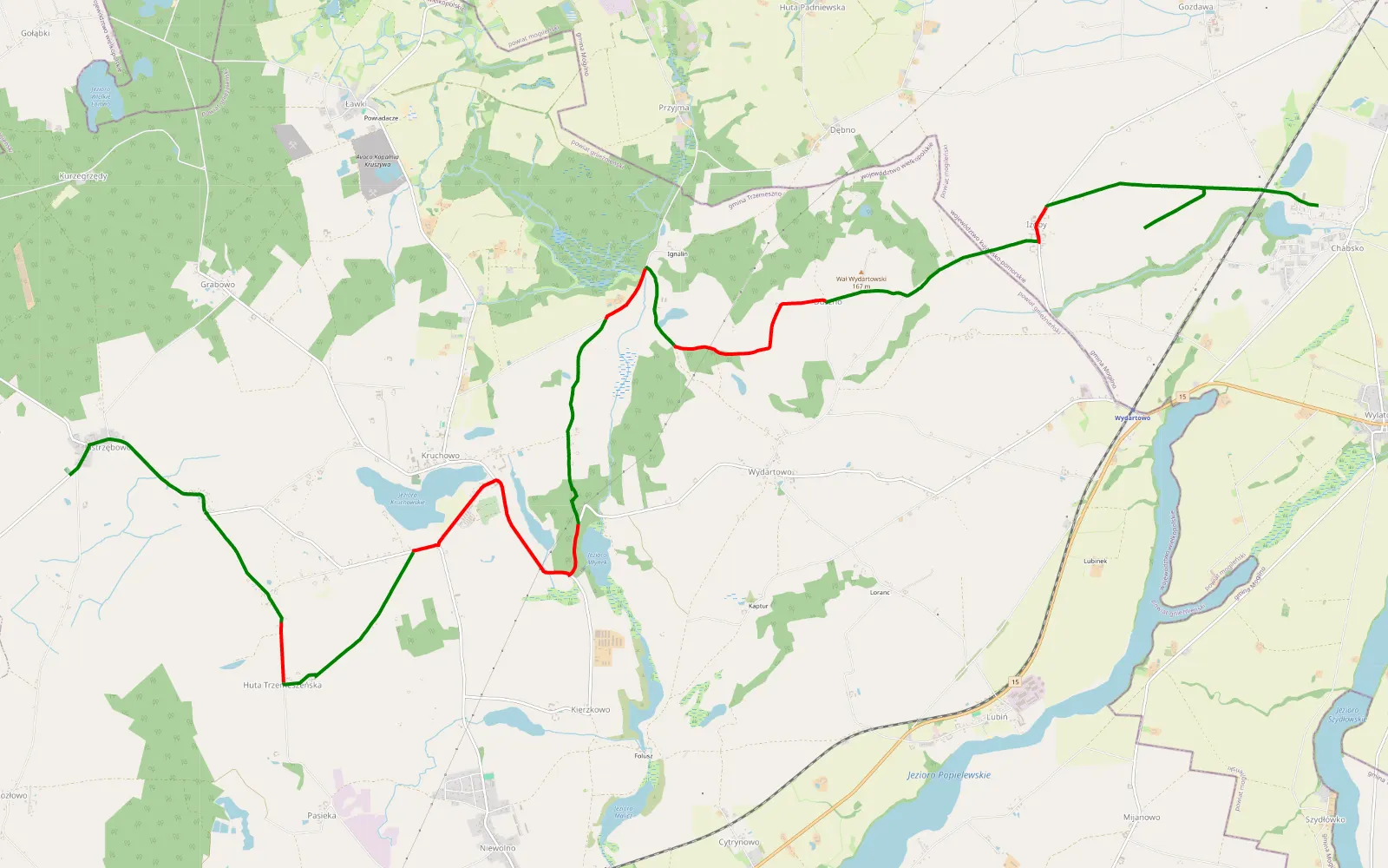 Mapa trasy Chabsko - Jastrzębowo - 17.9 km trasy offroad, Powiat Gnieźnieński