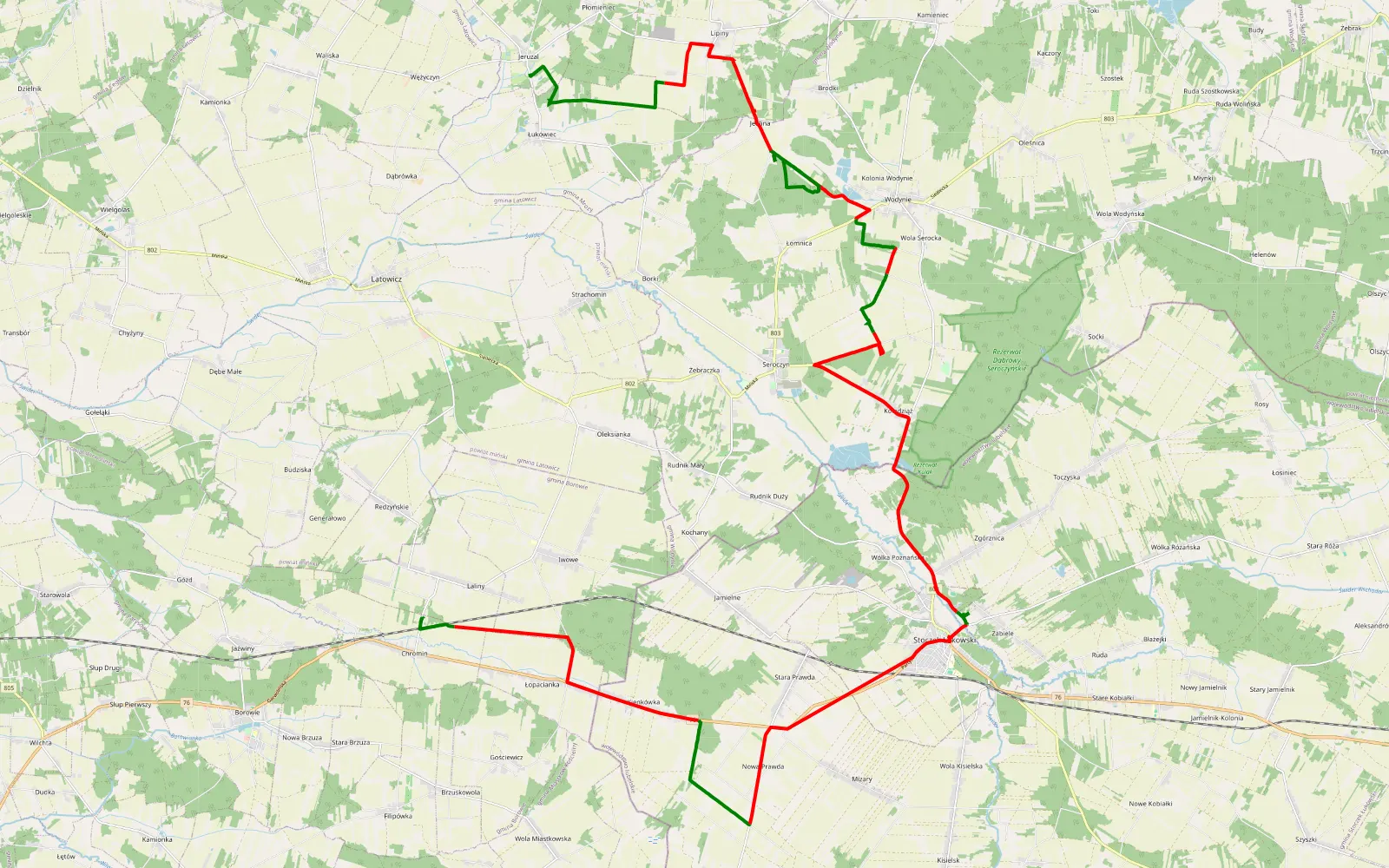 Map of Chromin - Jeruzal, część druga Śladem Wierzb 22 - 40.8 km offroad trail, Łuków County