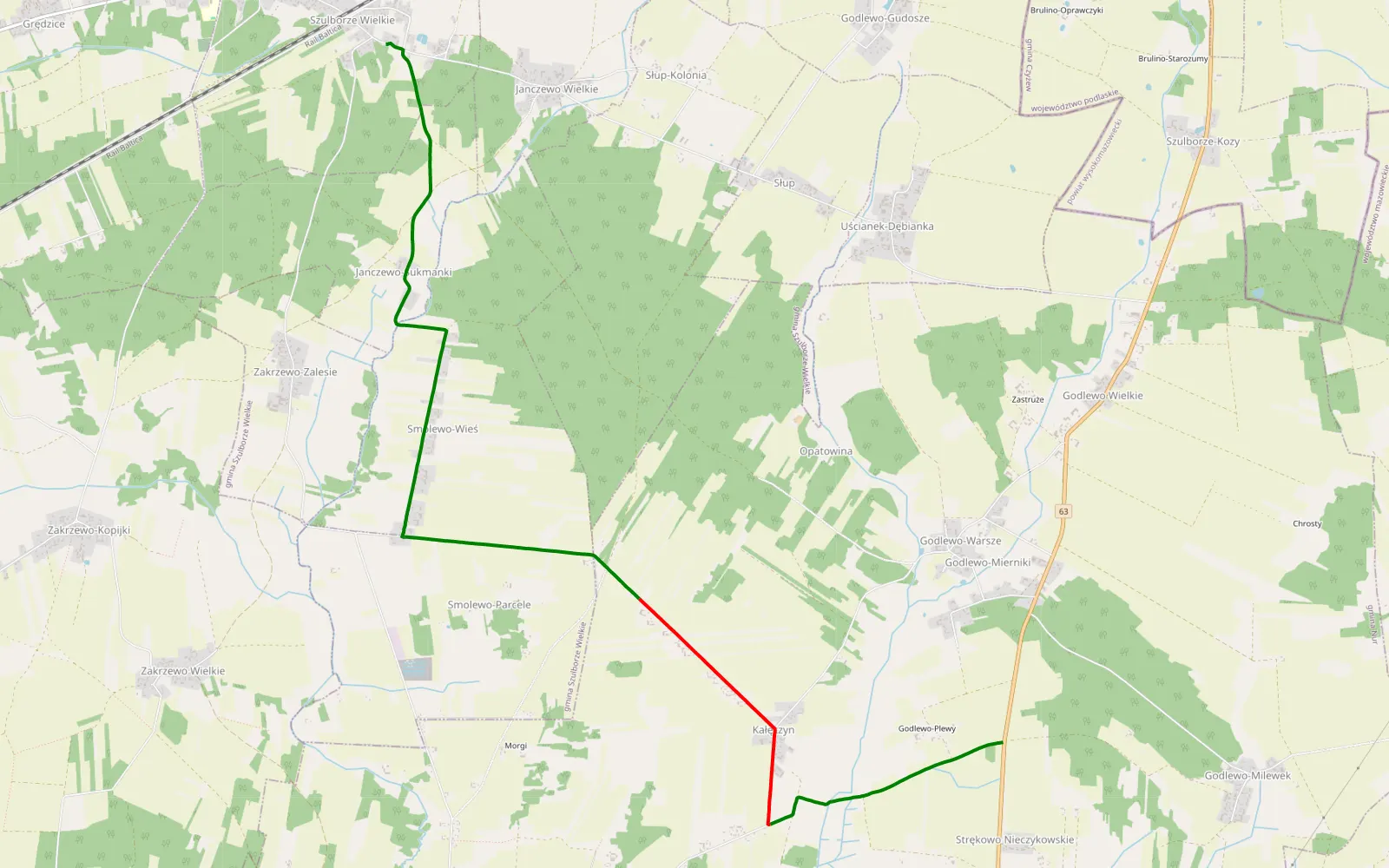 Mapa trasy Szulborze Wielkie - Godlewo Mierniki - 5.8 km trasy offroad, Powiat Ostrowski