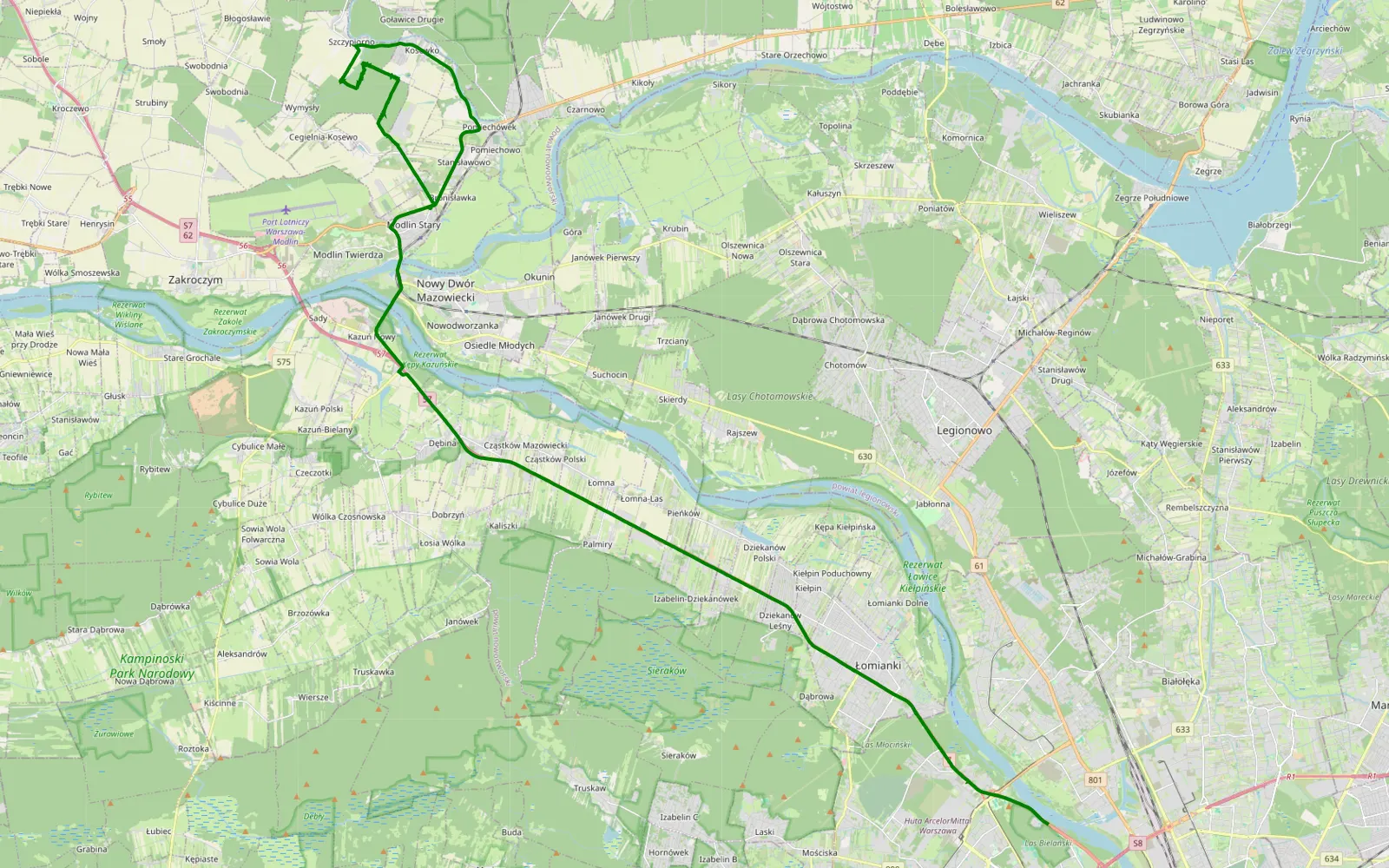 Mapa trasy Nowy Dwór Mazowiecki - 7.1 km trasy offroad, Powiat Nowodworski