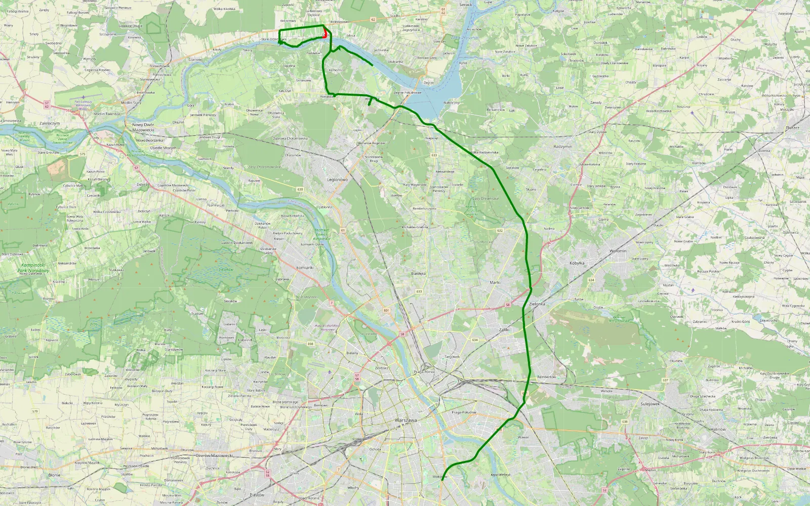 Mapa trasy Wieliszew-Józefów - 11.8 km trasy offroad, Powiat Legionowski