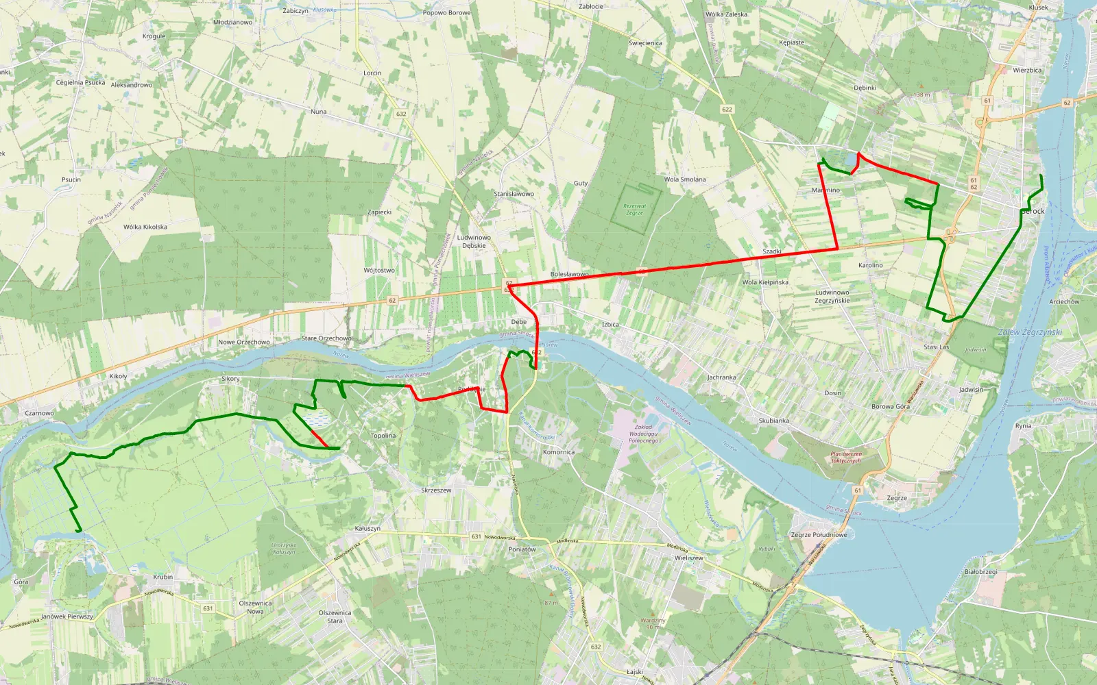 Mapa trasy Serock - Góra - 33.8 km trasy offroad, Powiat Legionowski