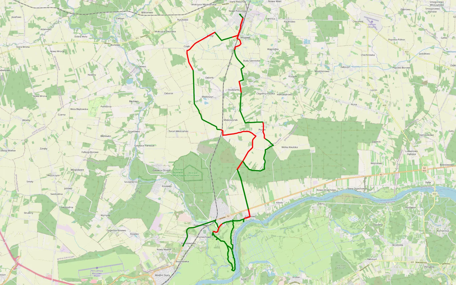 Mapa trasy Śladem wierzb 21 - 48.3 km trasy offroad, Powiat Nowodworski