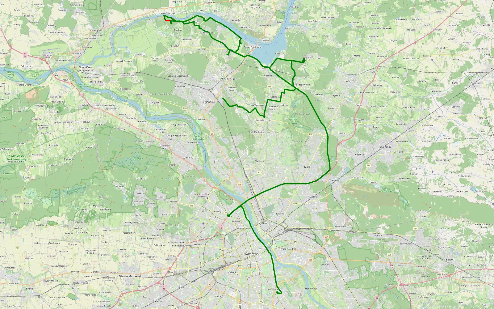 Mapa trasy Nieporęt - 17.5 km trasy offroad, Powiat Legionowski