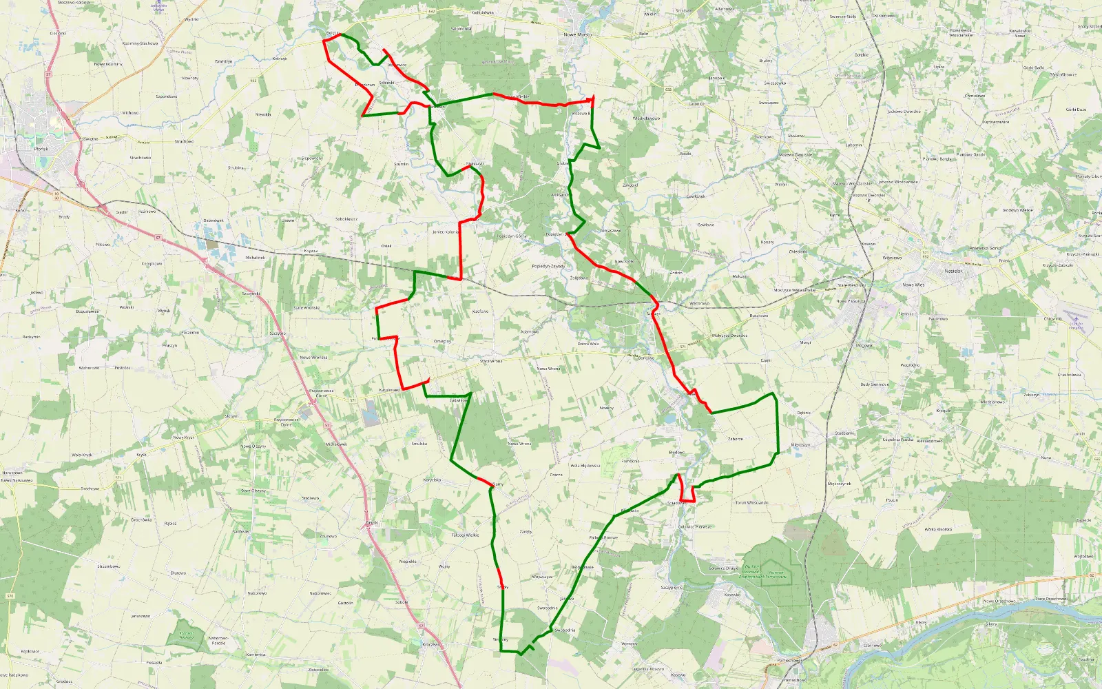 Mapa trasy Wilczy Jar TLC camp #1 - 71.6 km trasy offroad, Powiat Płoński