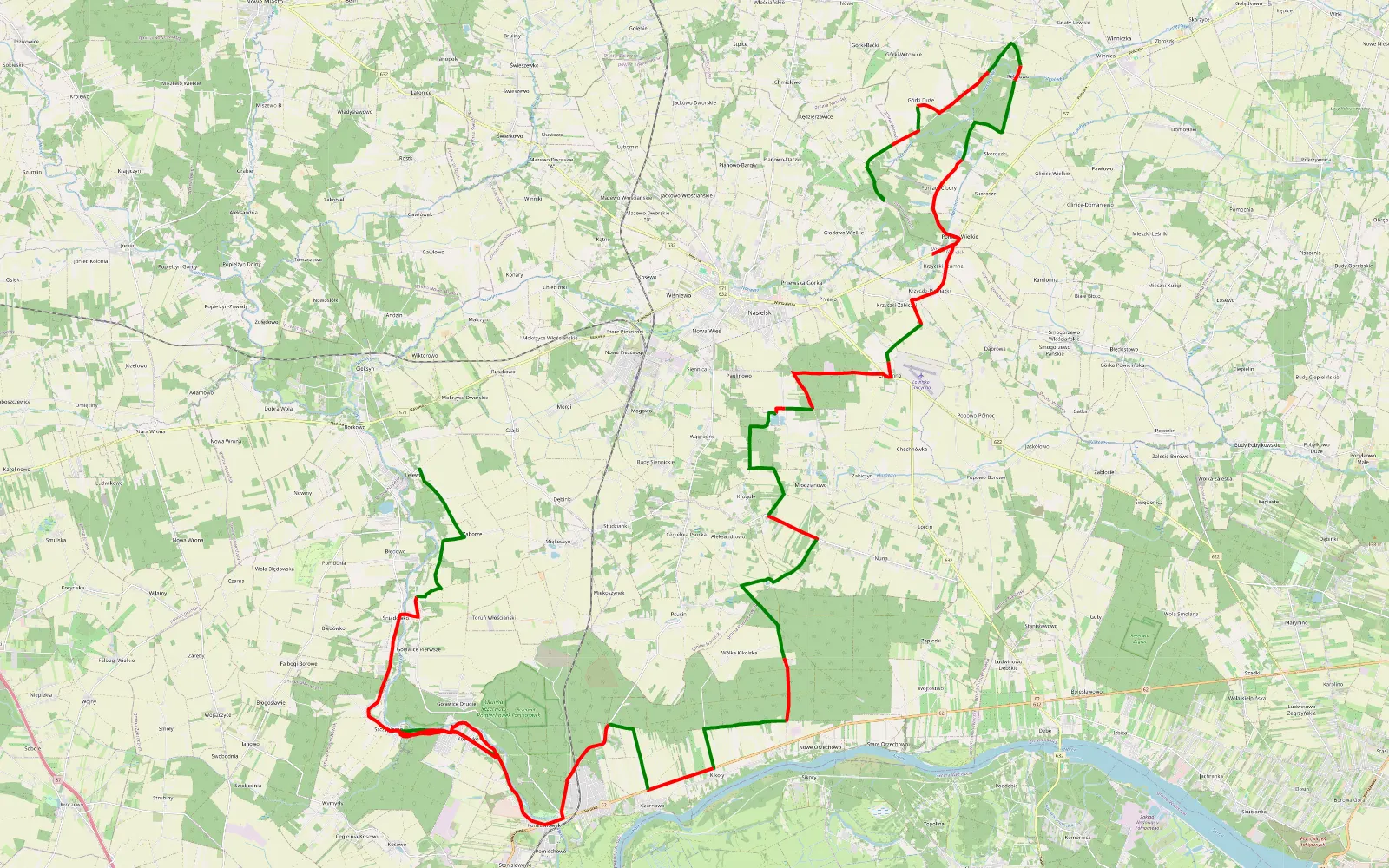 Mapa trasy trasa 10 Polski Offroad - 61.8 km trasy offroad, Powiat Nowodworski