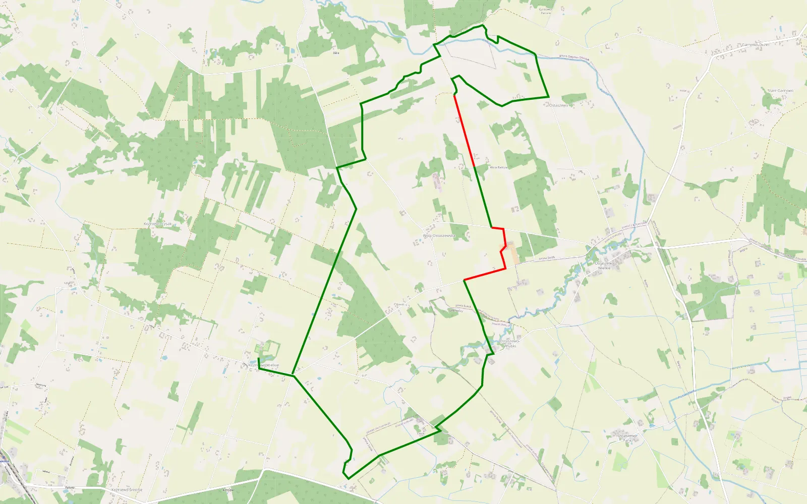 Mapa trasy Na łąki rzeki Kolnica - 11.2 km trasy offroad, Powiat Ciechanowski