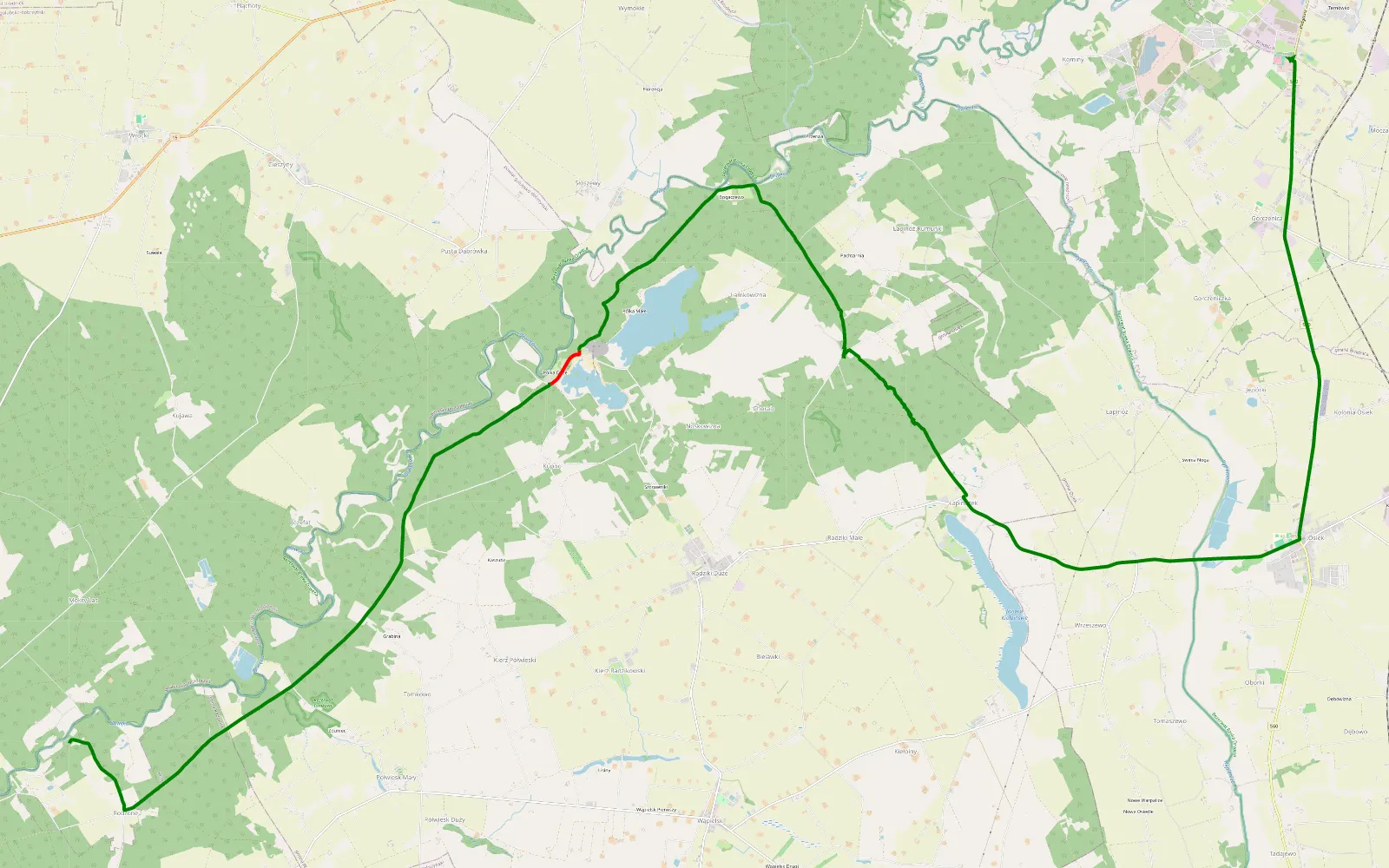 Mapa trasy Rodzone - Moczadła - 17.9 km trasy offroad, Powiat Rypiński