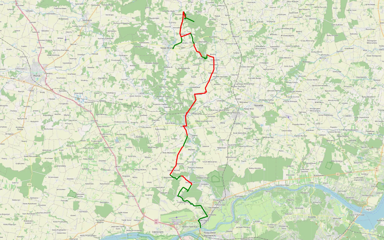 Mapa trasy Nowe Miasto - Modlin - 41.9 km trasy offroad, Powiat Nowodworski