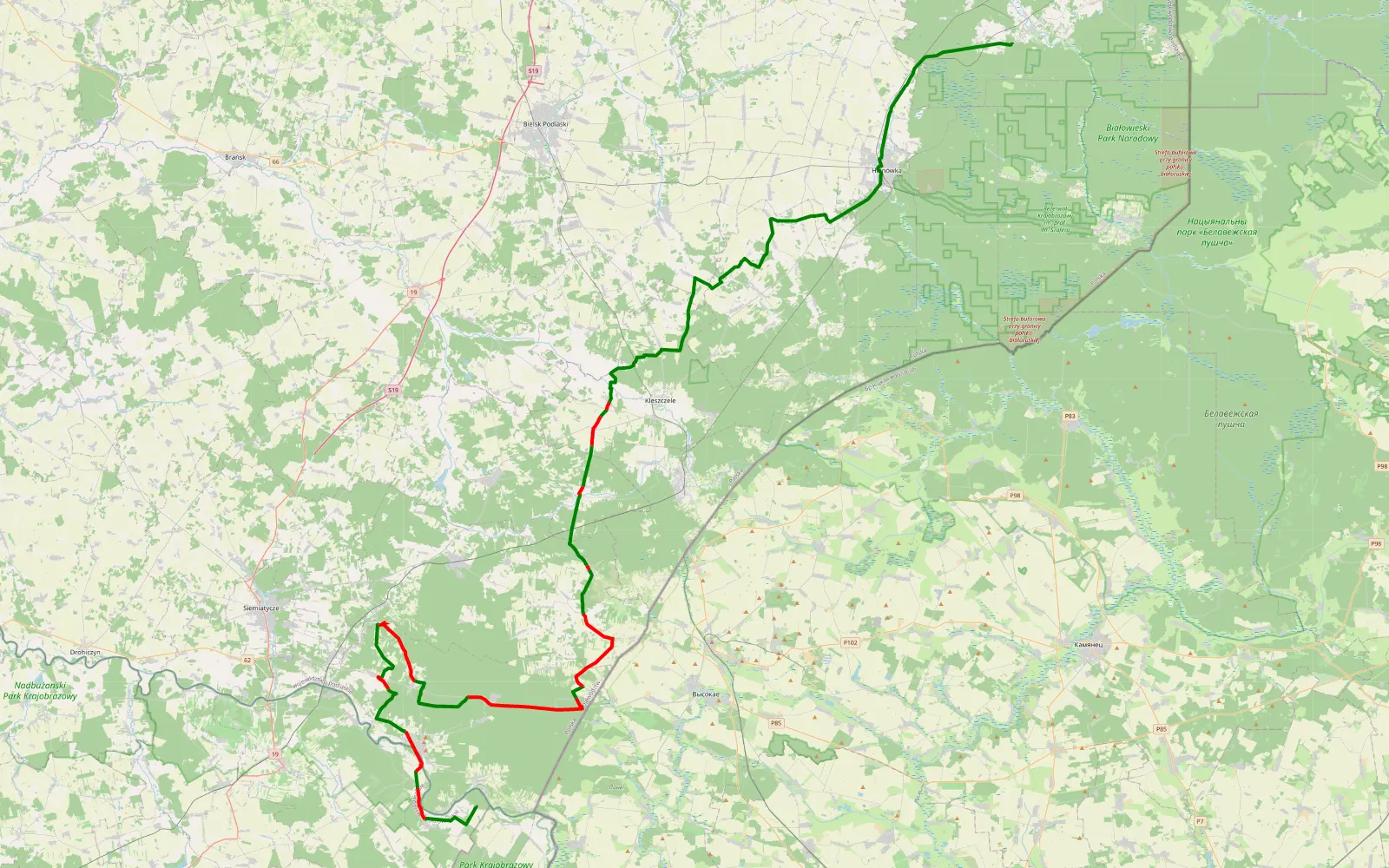 Mapa trasy Borsuki - Wakułowicze - 92.9 km trasy offroad, Powiat Siemiatycki