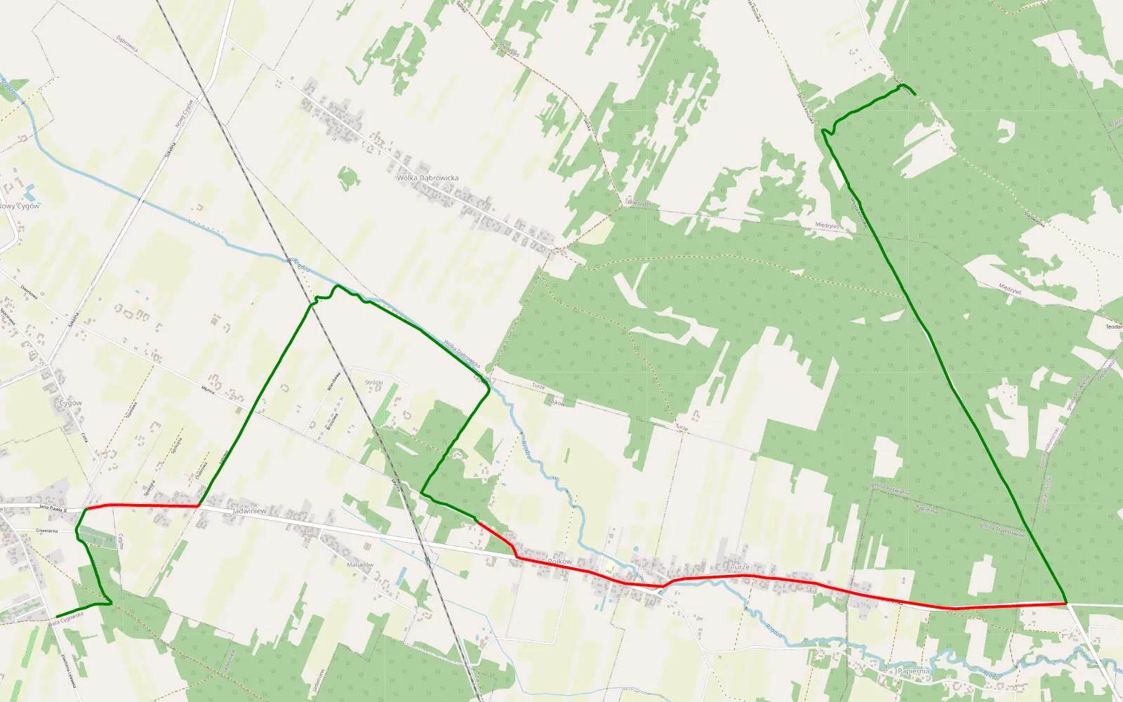 Mapa trasy Poświętne - Międzyleś - 12.5 km trasy offroad, Powiat Wołomiński