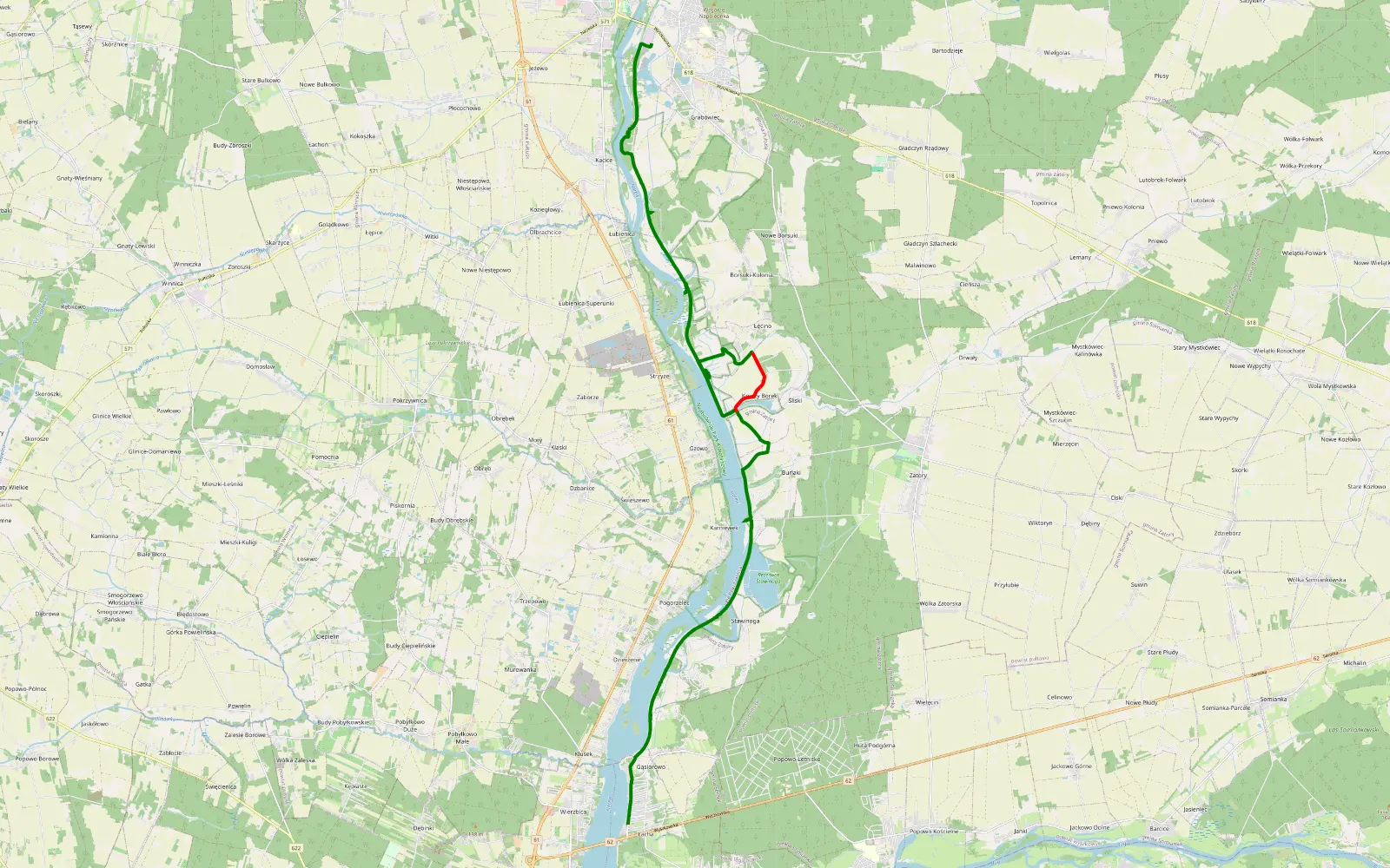 Mapa trasy Popławy - Łacha - 25.5 km trasy offroad, Powiat Pułtuski