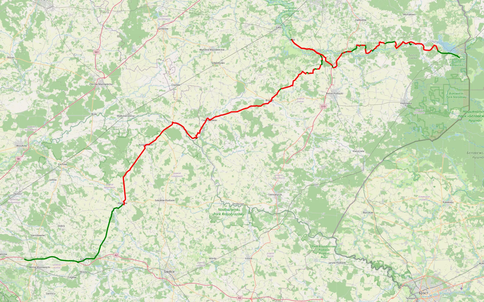 Mapa trasy Sieminowka - 217.8 km trasy offroad, Powiat Bielski
