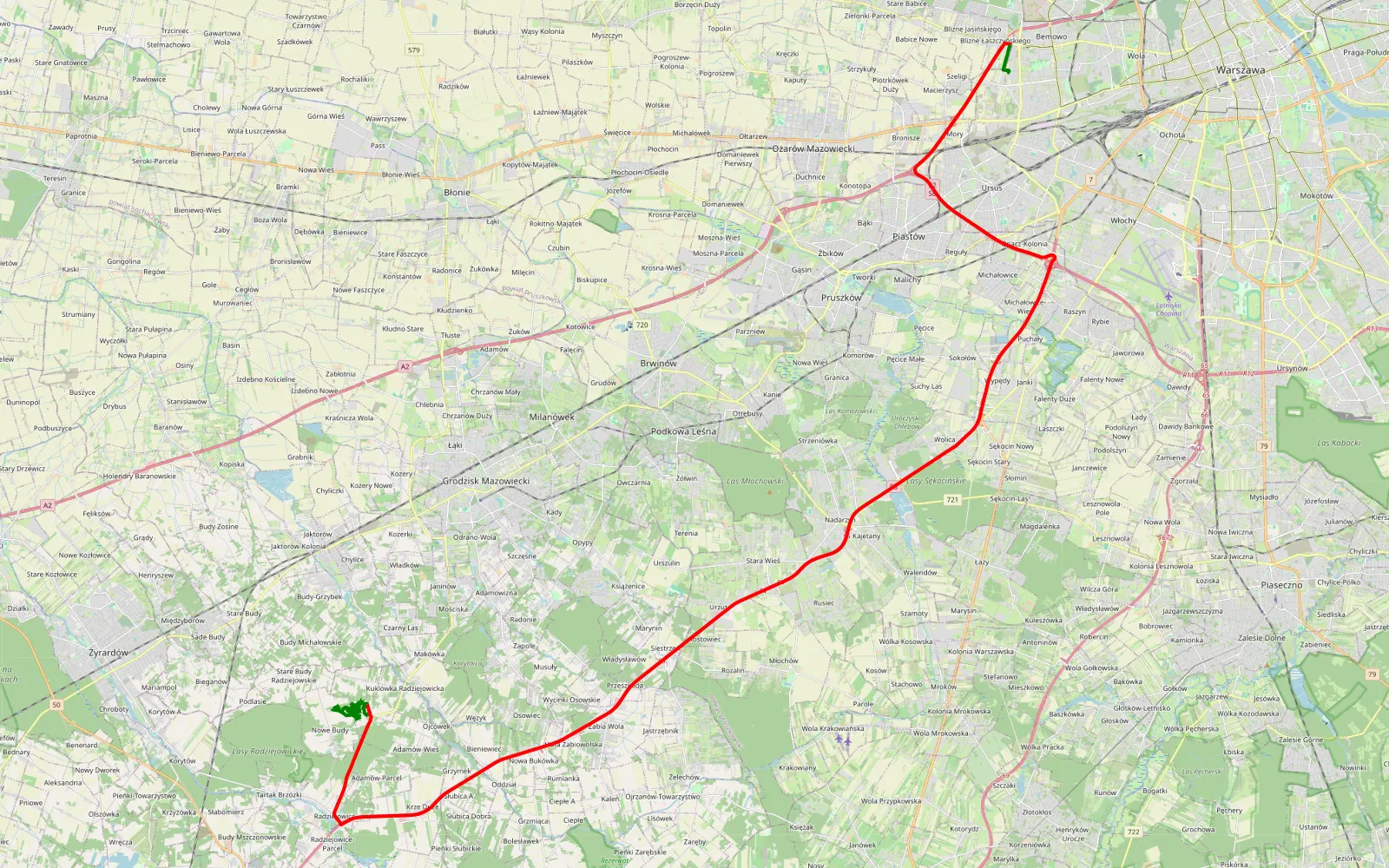 Map of Kuklówka - 57.4 km offroad trail, Grodzisk Mazowiecki County