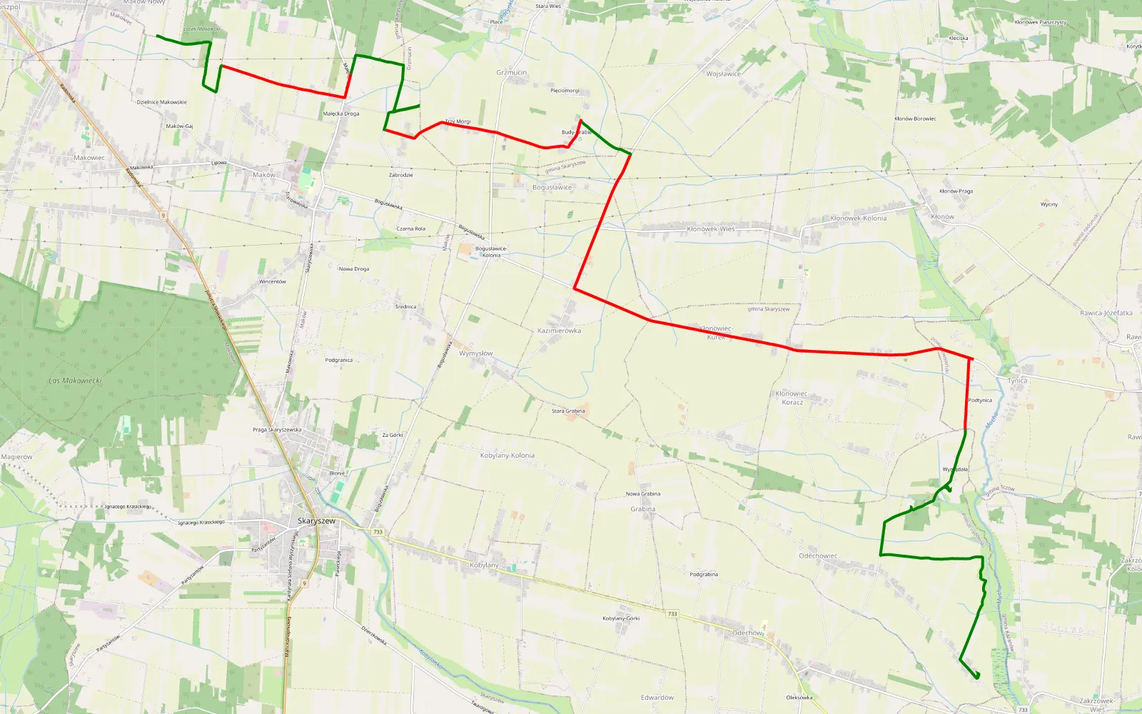 Mapa trasy Pola - 18.1 km trasy offroad, Powiat Radomski