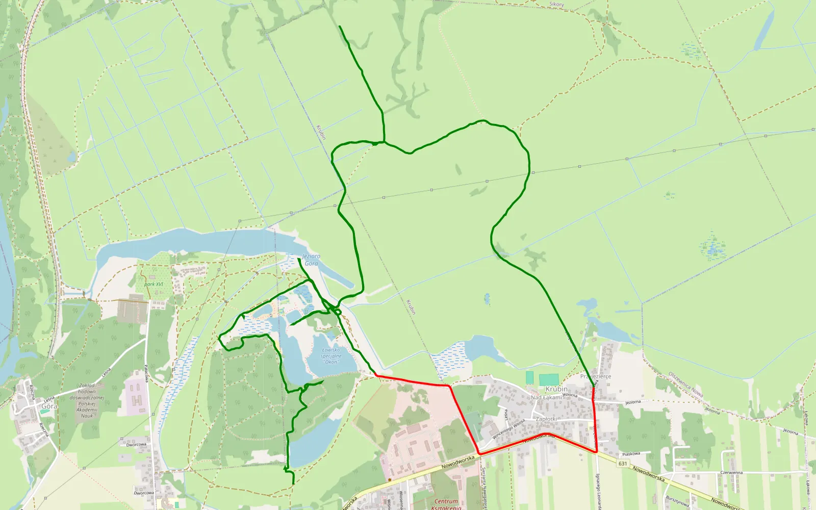 Mapa trasy Przejazdka za okoniem - 12.6 km trasy offroad, Powiat Legionowski