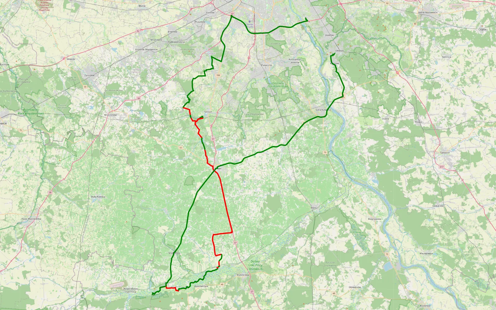 Map of Pilica weekend - 83 km offroad trail, Grójec County