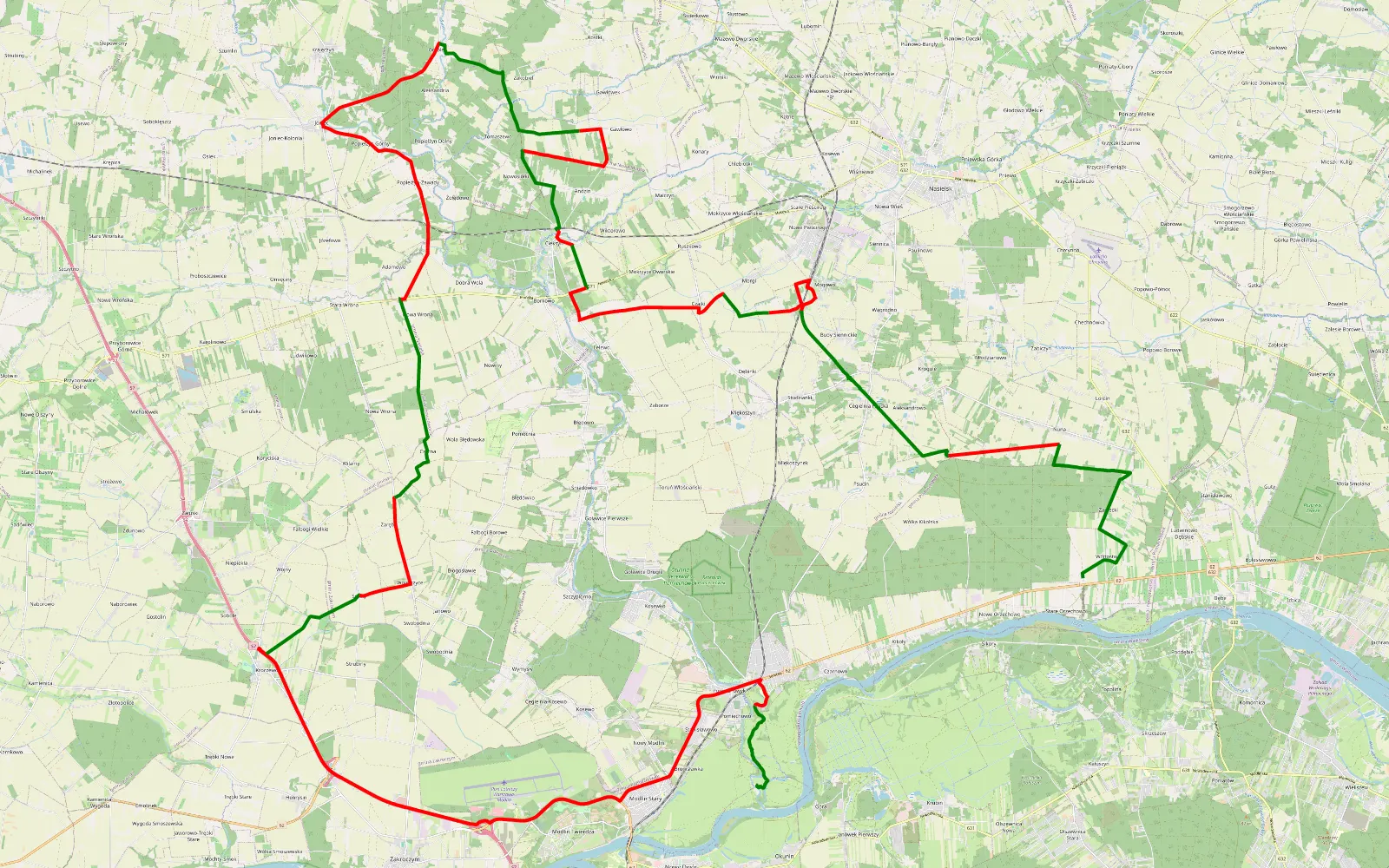 Mapa trasy Bronisławka - Orzechowo - 77.4 km trasy offroad, Powiat Nowodworski