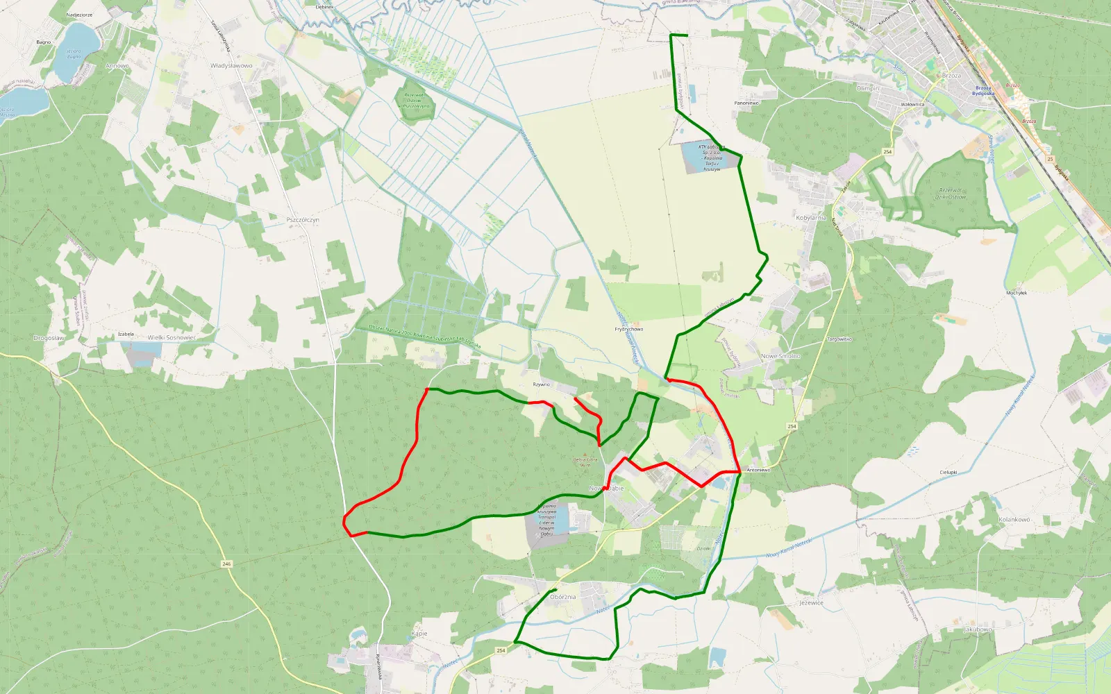 Mapa trasy Panoniewo - Obórznia - 23.6 km trasy offroad, Powiat Żniński