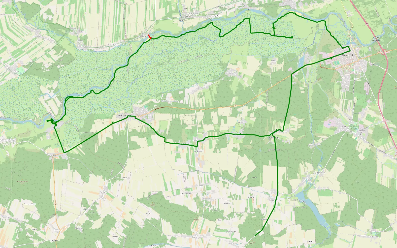 Mapa trasy Jasionna - Smardzew - 27.8 km trasy offroad, Powiat Białobrzeski