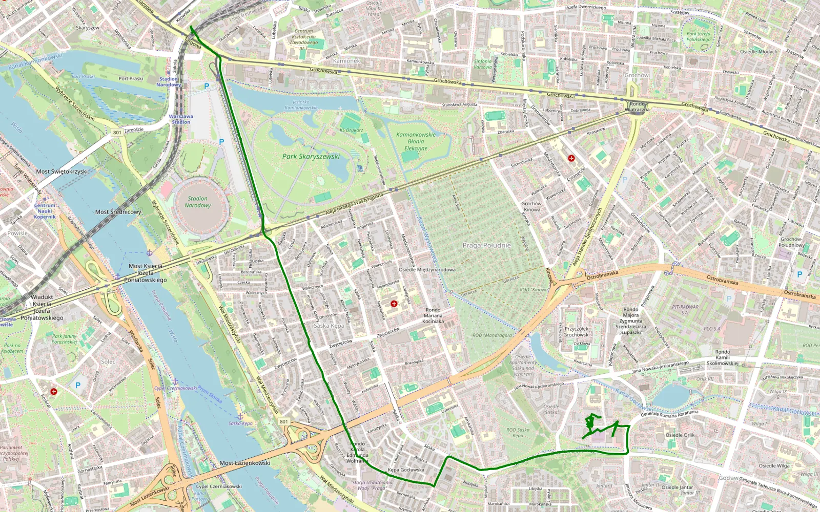 Map of Stara Praga - Gocław 1 - 1 km offroad trail, Warsaw