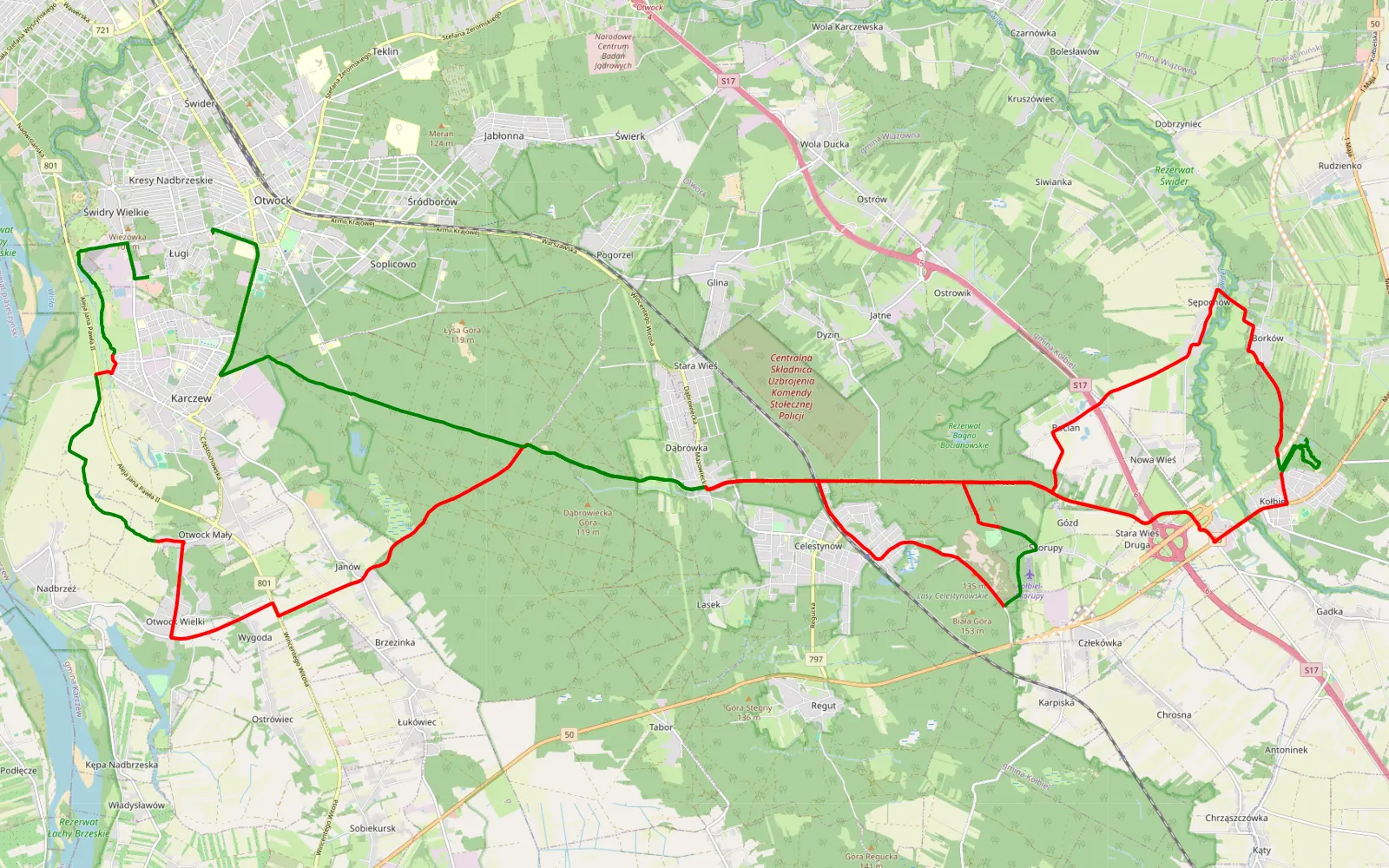 Map of Otwock - Kołbiel - Otwock - 48.1 km offroad trail, Otwock County