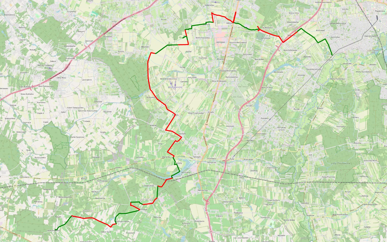 Map of Gołków - Natalin - 44.3 km offroad trail, Piaseczno County