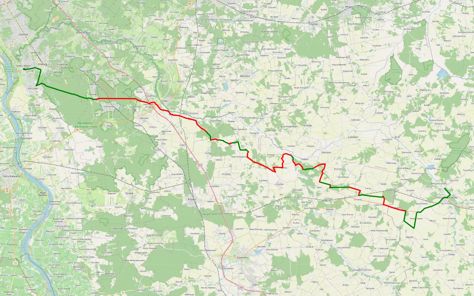 Mapa trasy Śladami Bobra 3 - 57 km trasy offroad, Powiat Garwoliński
