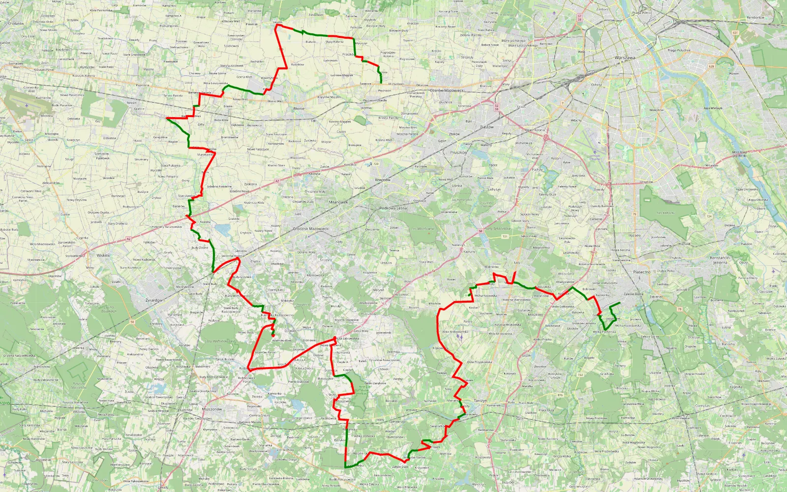 Map of Zalesie - Wolskie - 139.2 km offroad trail, Grodzisk Mazowiecki County